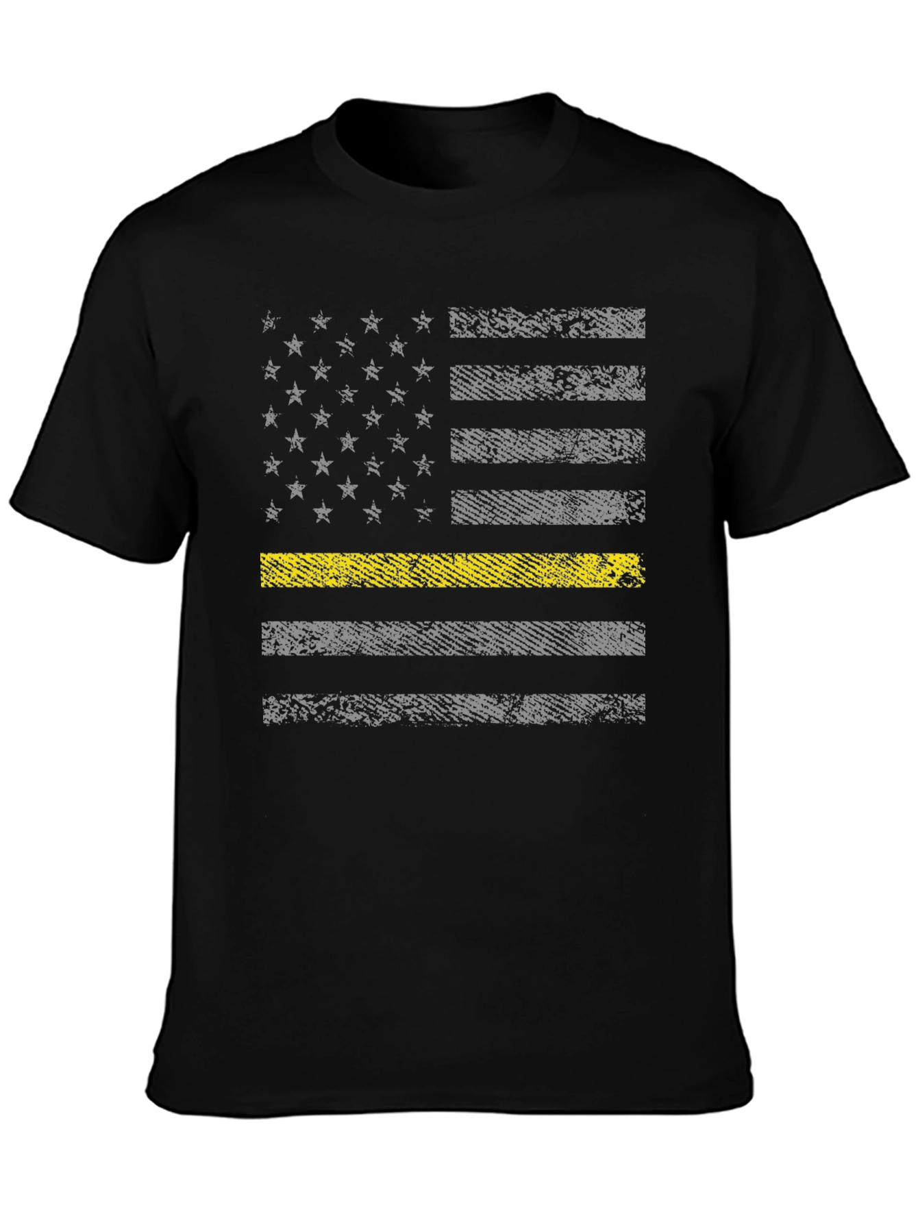 Black Thin Yellow Line Flag T-Shirt view 3