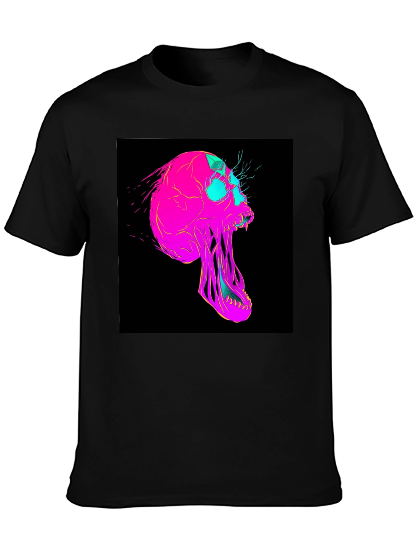 Black Vaporwave Skull Graphic Tee - Black Cotton T-Shirt view 3
