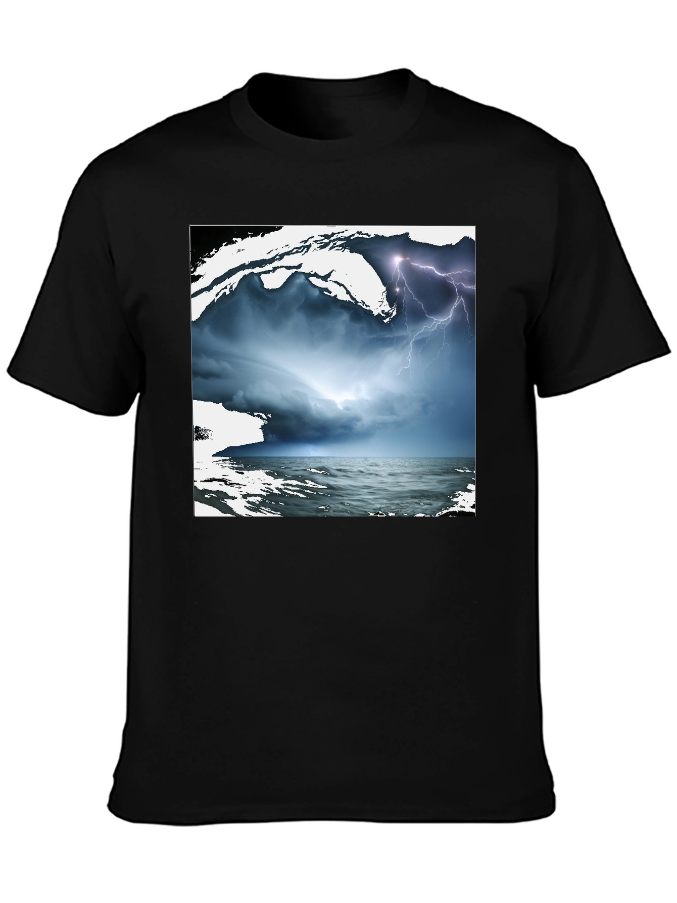Black Stormy Sea Graphic Tee - Black Cotton T-Shirt view 3