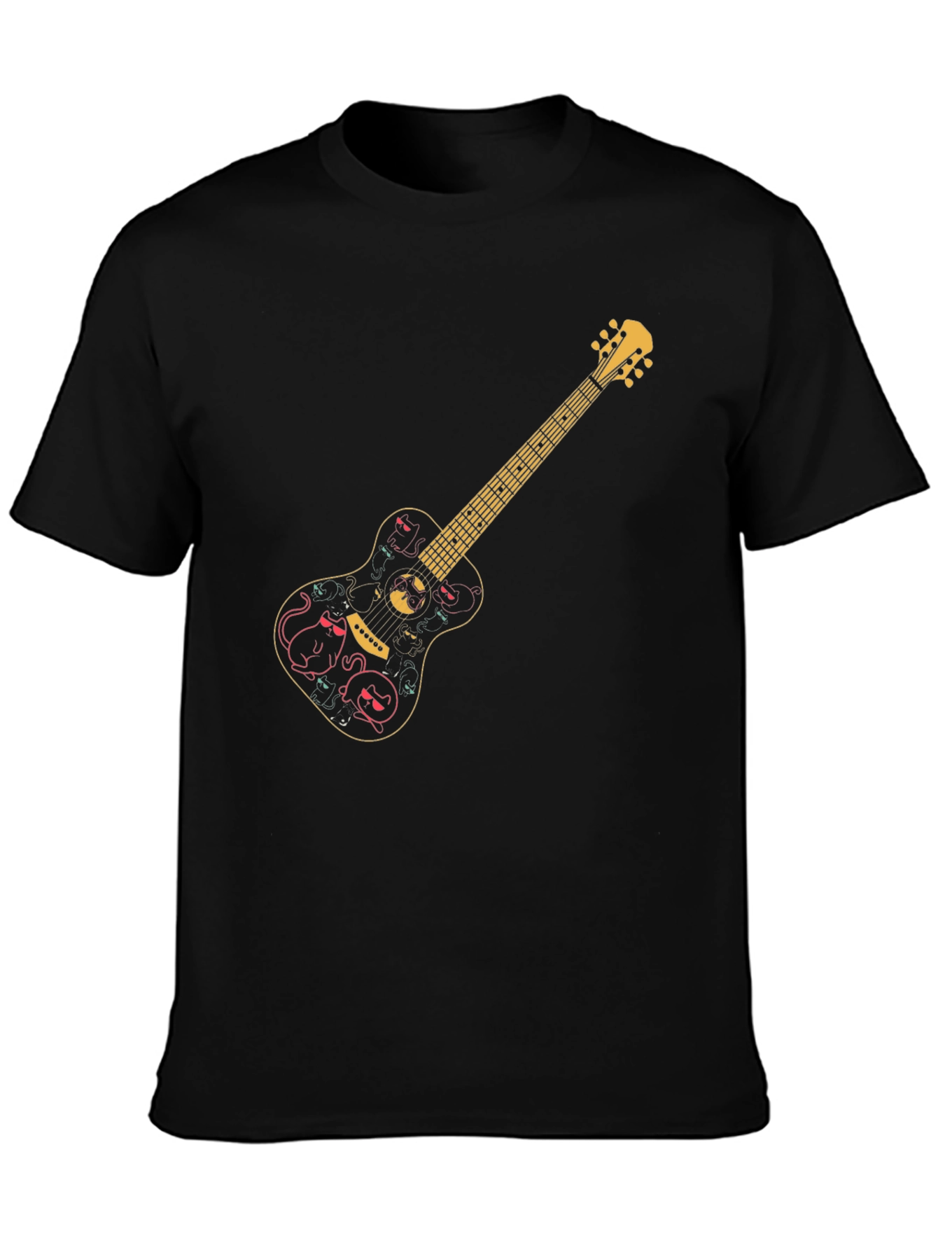 Black Guitar Cat Halloween T-Shirt view 3