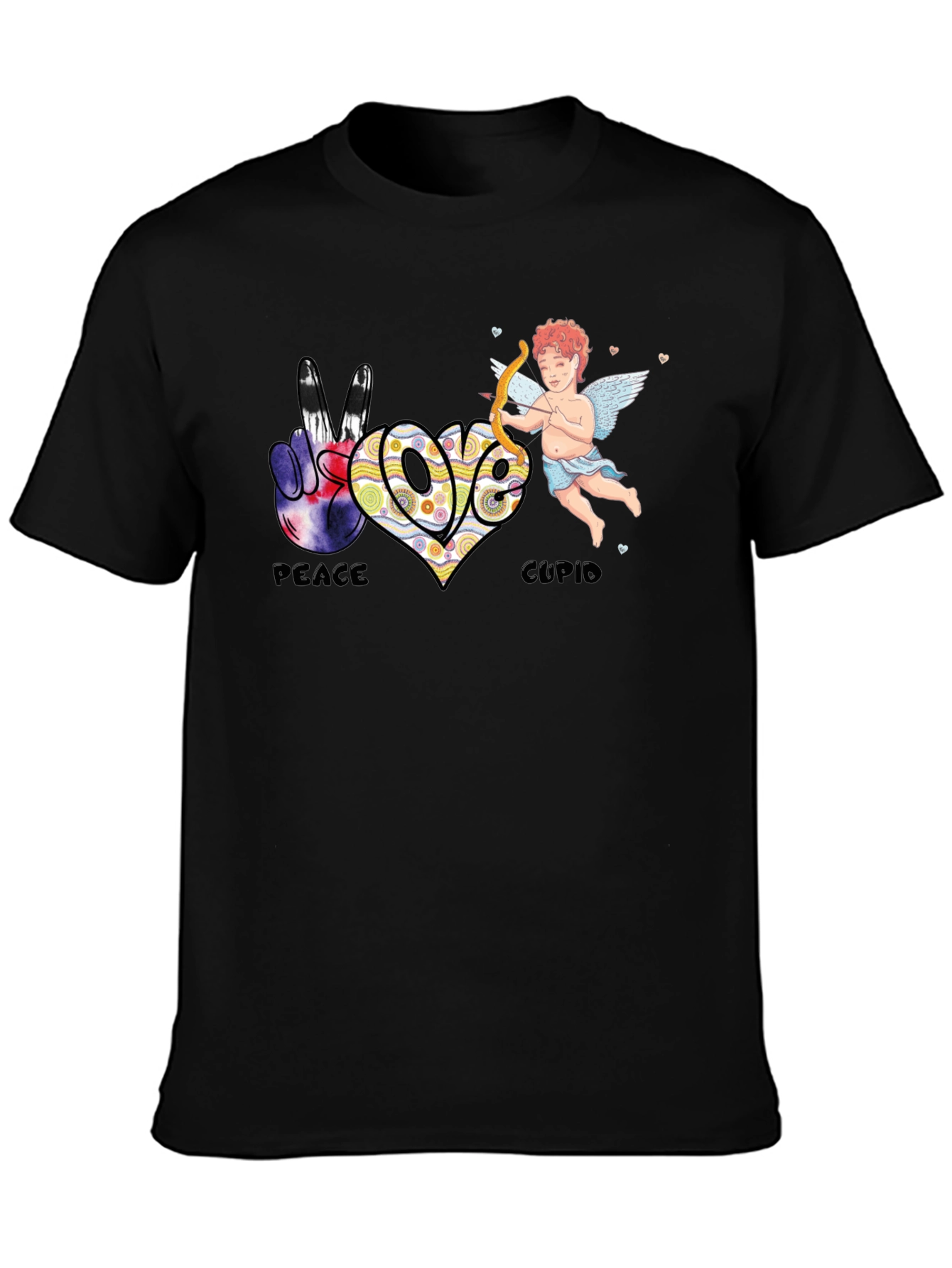Black Peace Love Cupid T-Shirt view 3