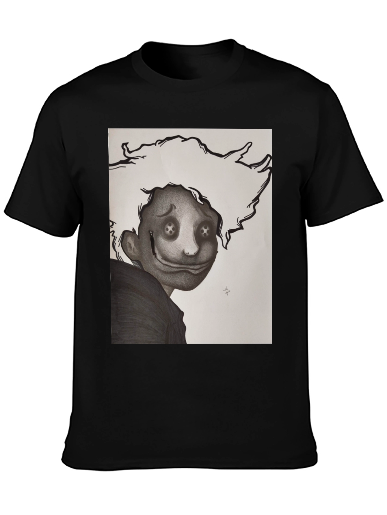 Black Creepy Cartoon Graphic T-Shirt view 3