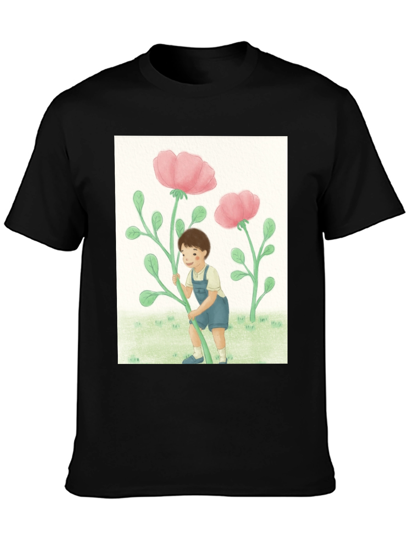 Black Boy with Flowers Black T-Shirt view 3
