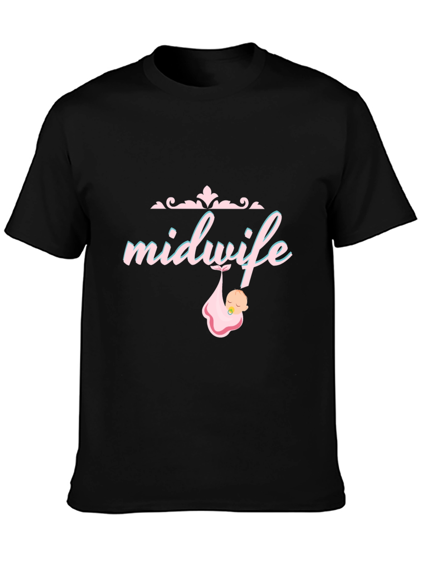 Black Midwife T-Shirt - Cute Baby Graphic Tee view 3