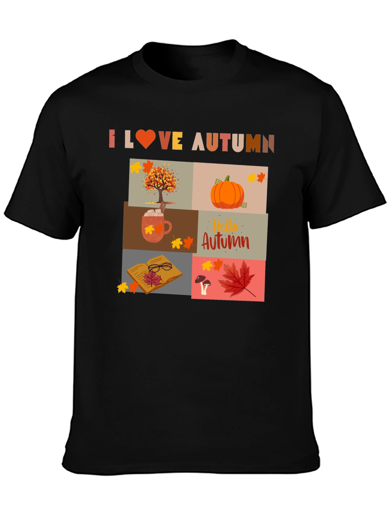 Black I Love Autumn Collage T-Shirt view 3