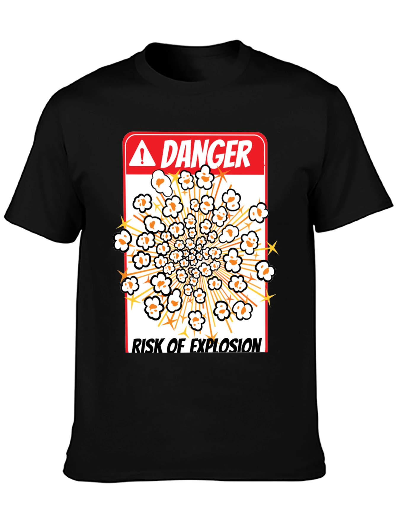 Black Danger Risk Of Explosion Popcorn T-Shirt view 3