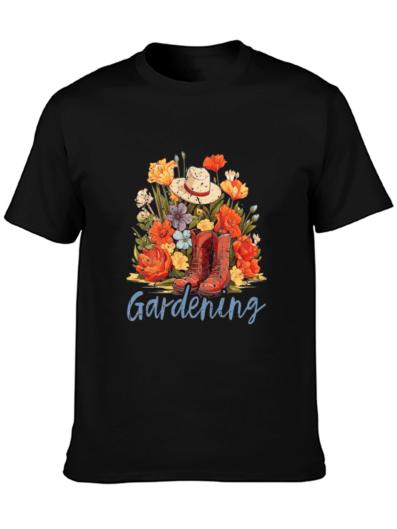 Black Gardening T-Shirt with Floral Design view 3