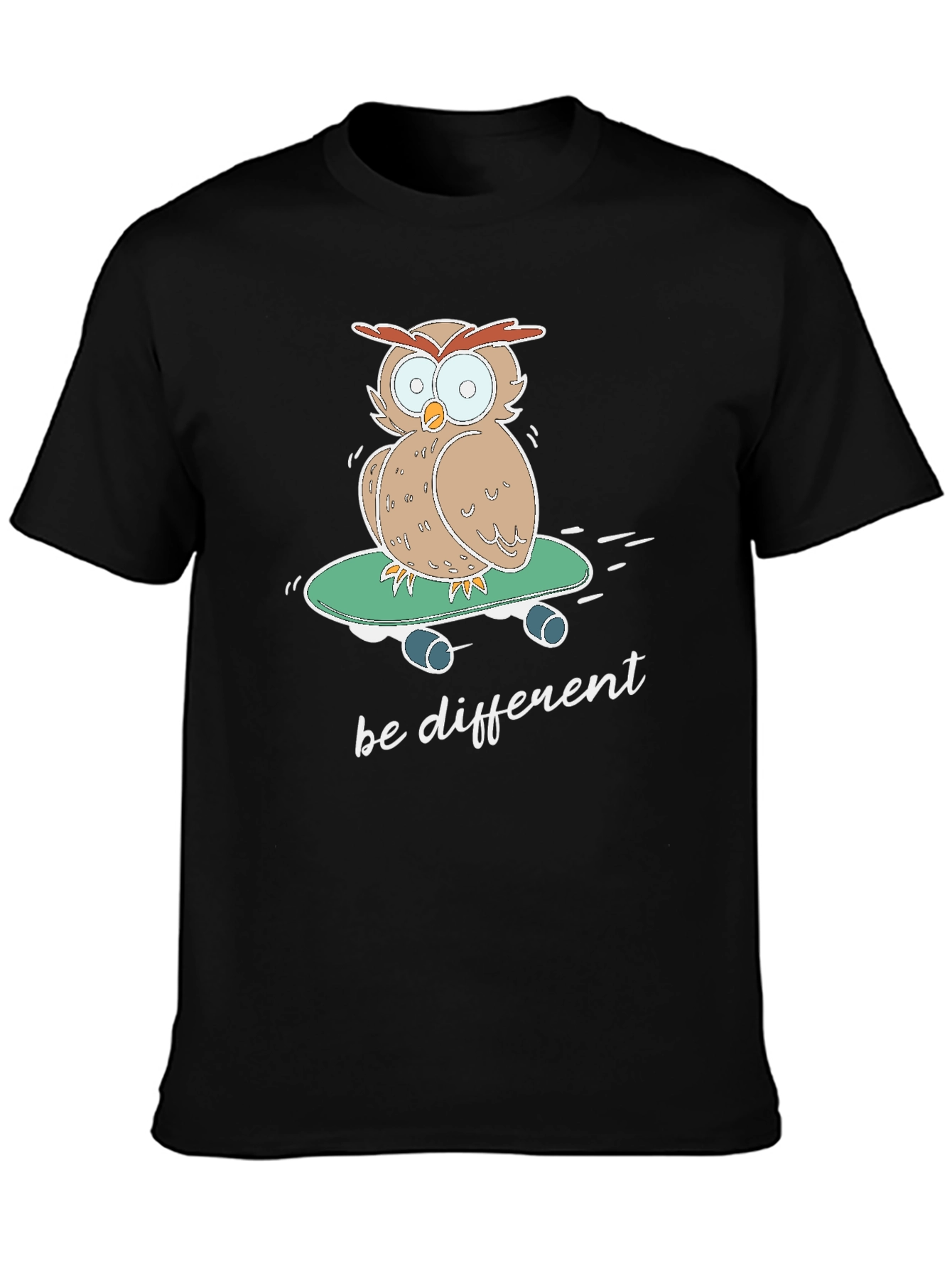 Black Owl Skateboard T-Shirt - "Be Different" Tee view 3