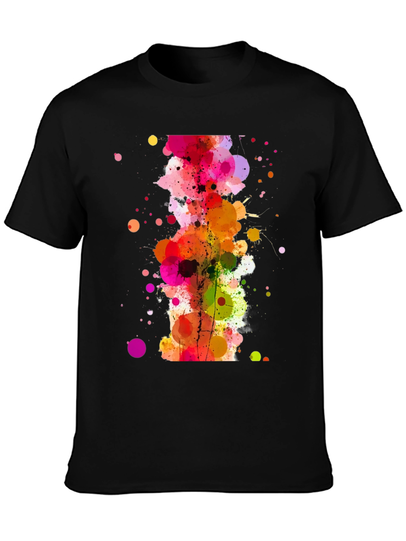 Black Abstract Watercolor Splatter Print Black T-Shirt view 3