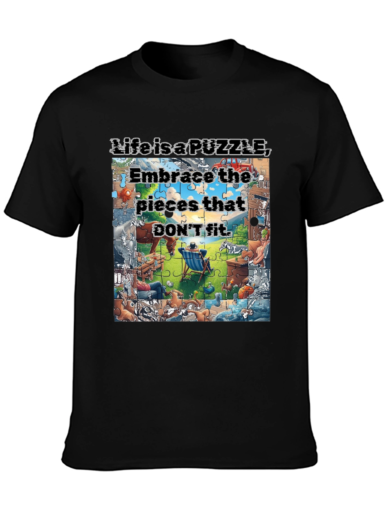 Black Life is a Puzzle Graphic T-Shirt view 3