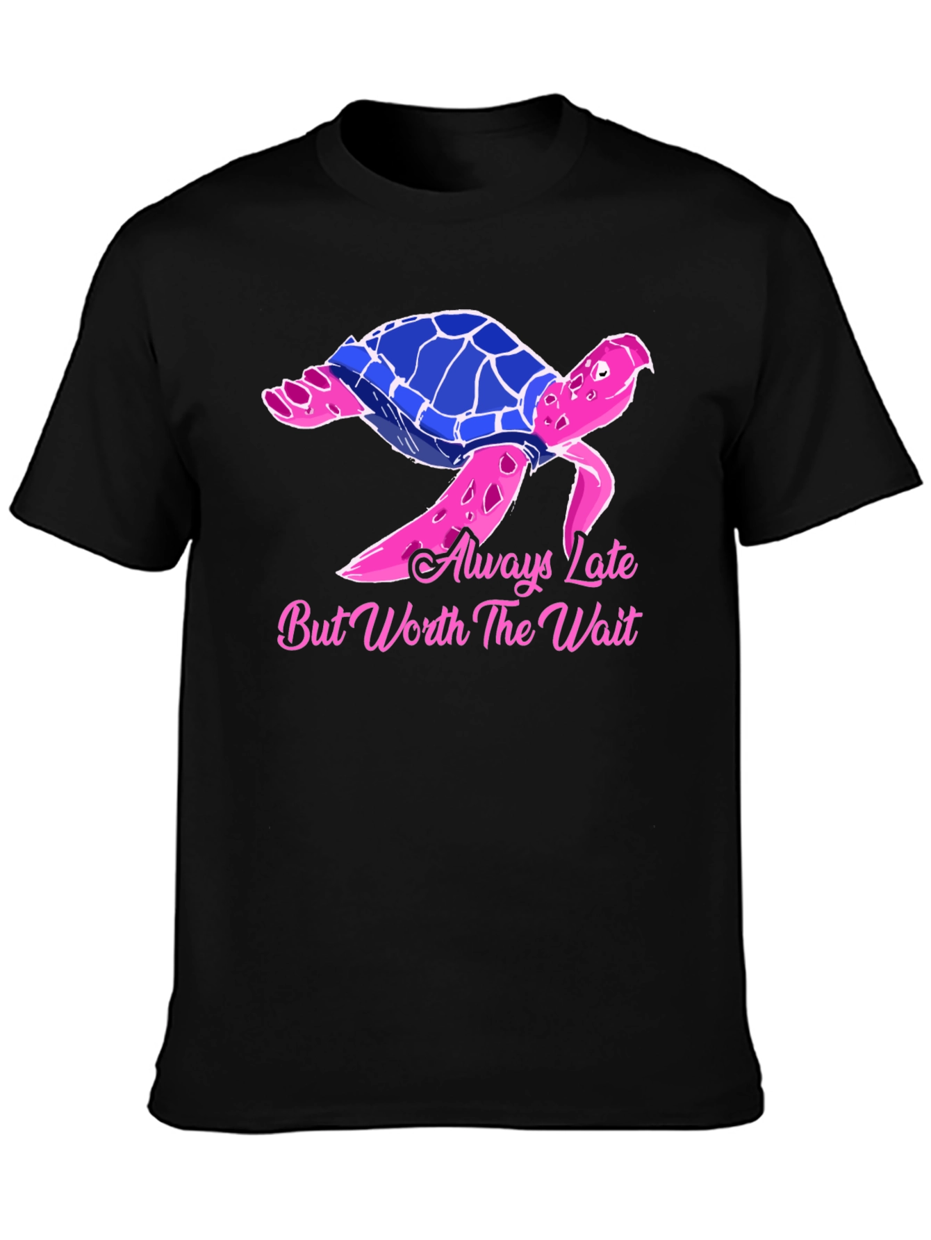 Black Always Late Turtle Graphic Tee - Unisex Black T-Shirt view 3