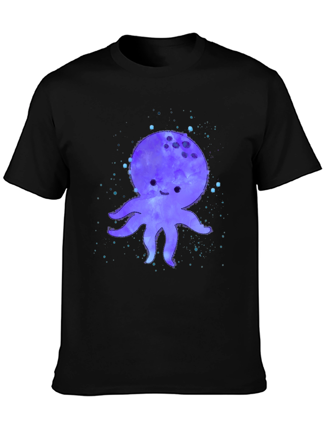 Black Cute Octopus Graphic Print Black T-Shirt view 3