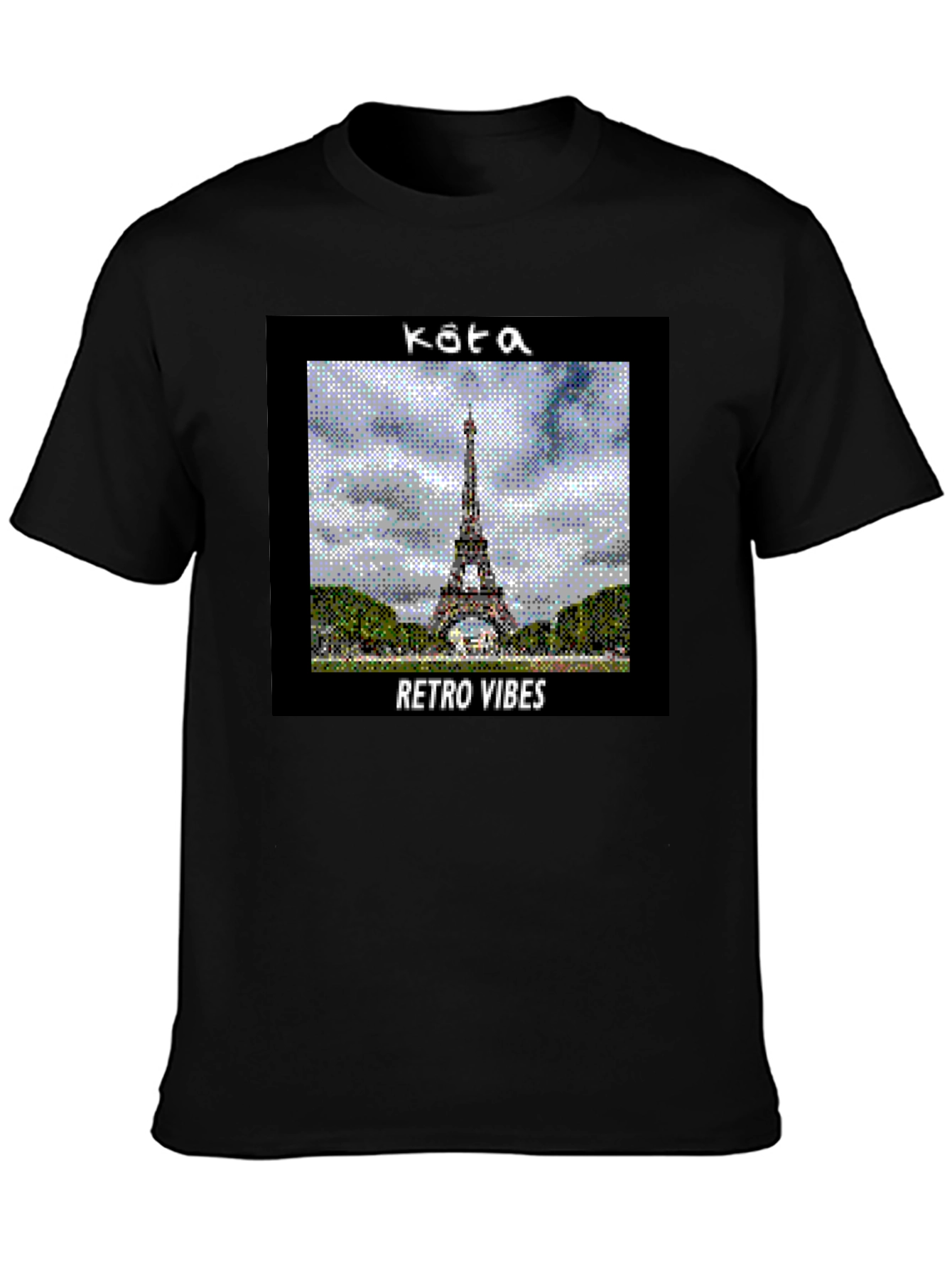 Black Retro Vibes Paris Eiffel Tower Graphic T-Shirt view 3
