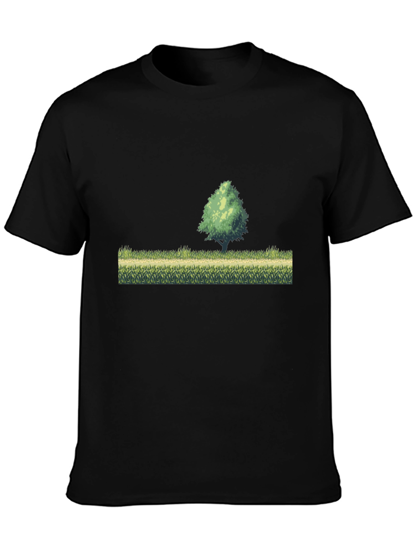 Black Retro Pixel Art T-Shirt - Nature Scene view 3