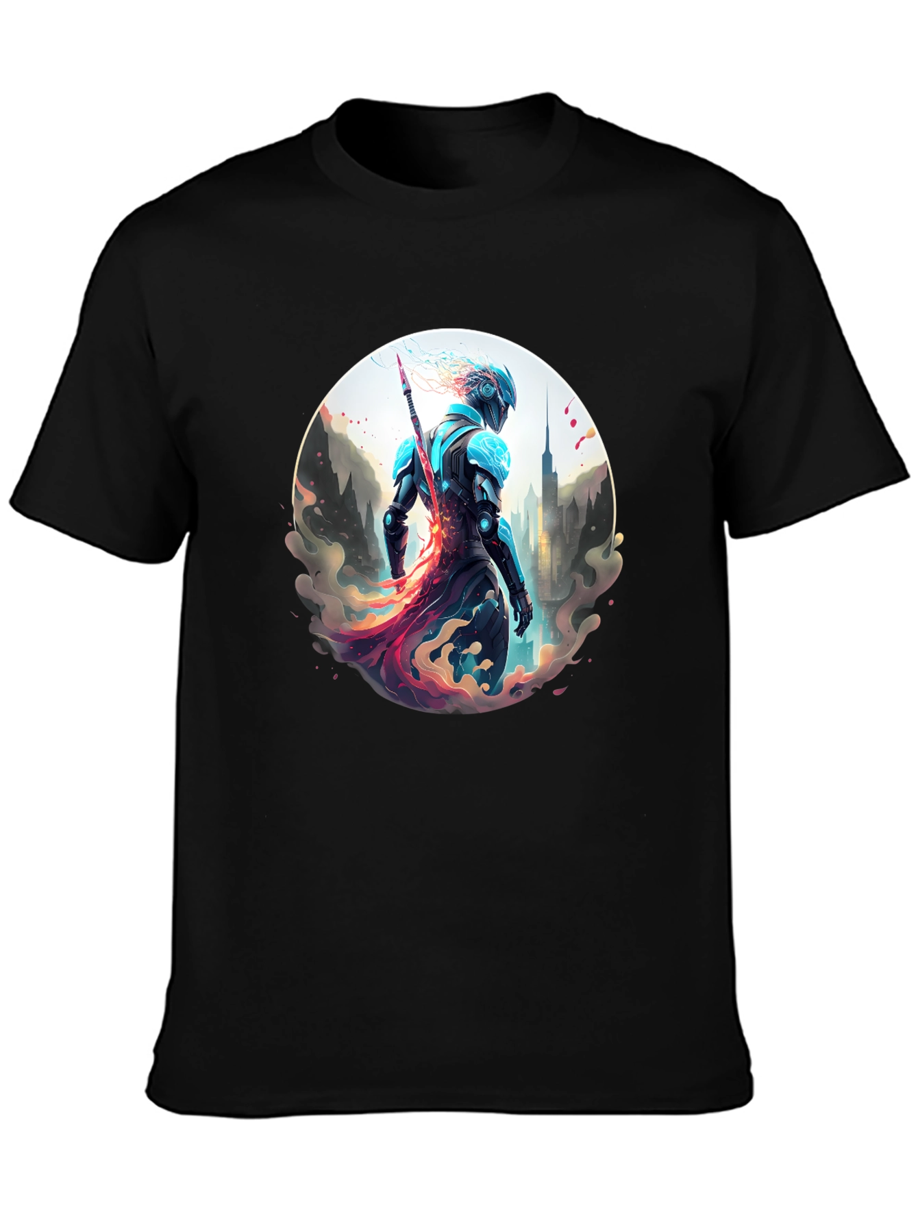 Black Sci-Fi Warrior T-Shirt - Urban Protector Design view 3