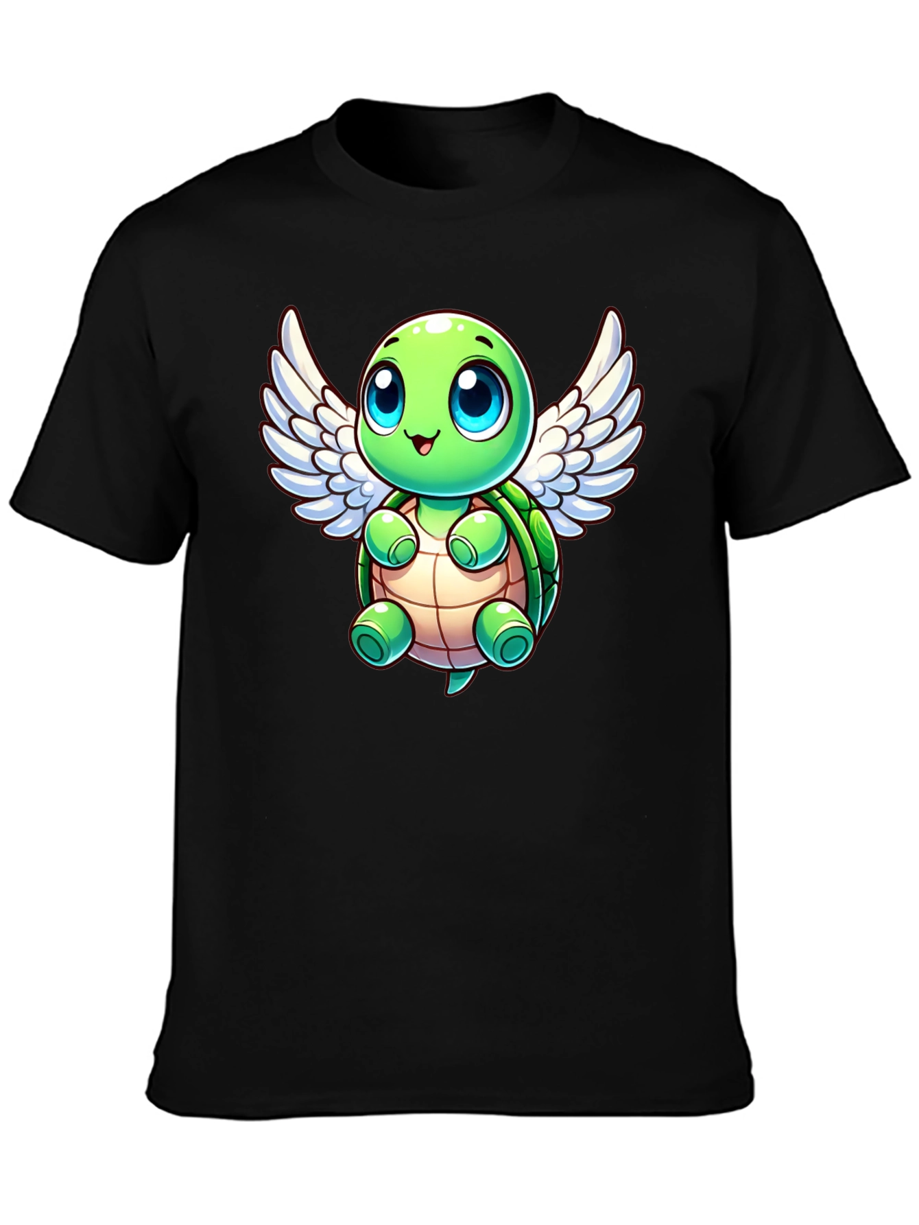 Black Cute Turtle Angel Graphic T-Shirt view 3
