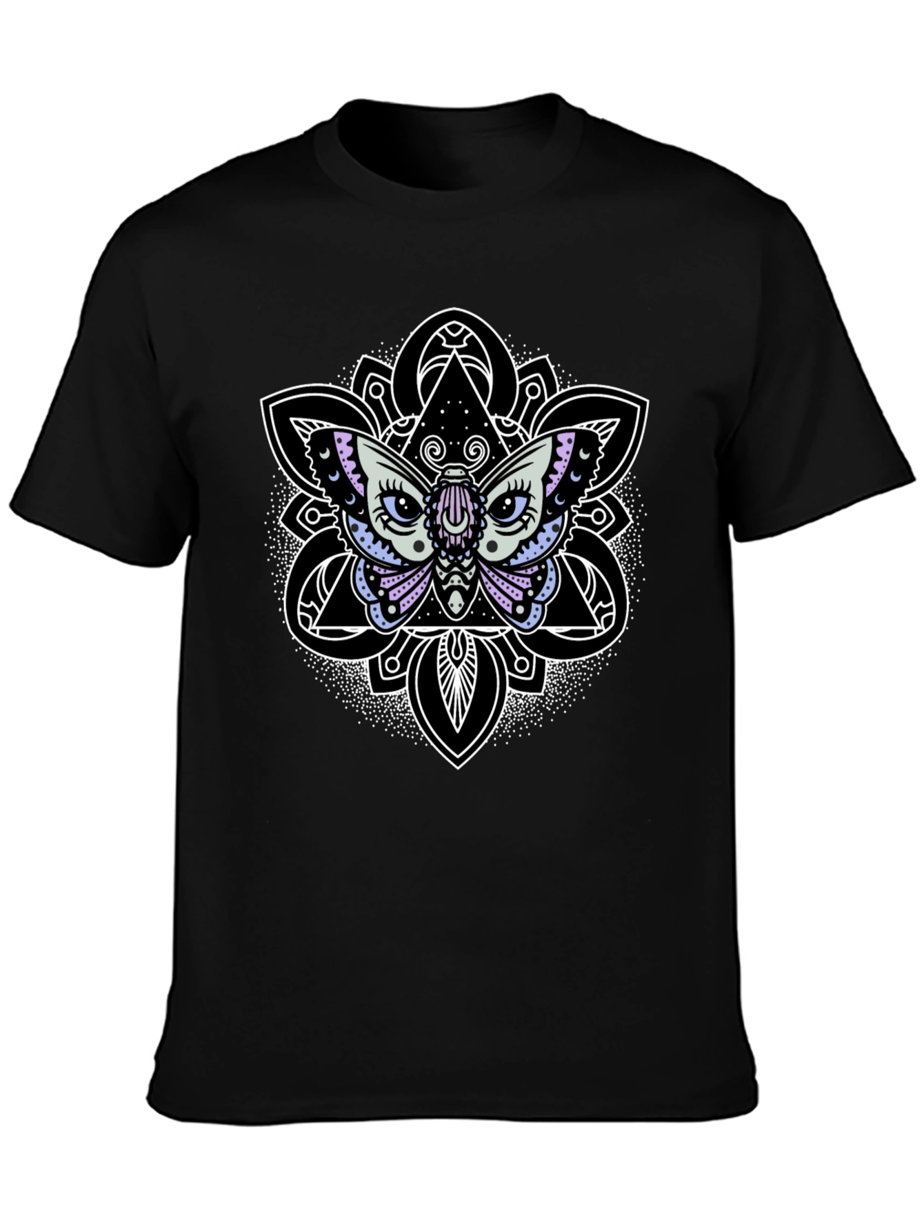 Black Moth Mandala Graphic Tee - Black Cotton T-Shirt view 3