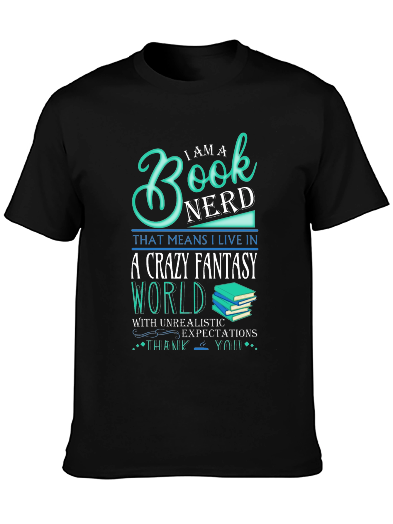 Black Book Nerd Crazy Fantasy World T-Shirt view 3