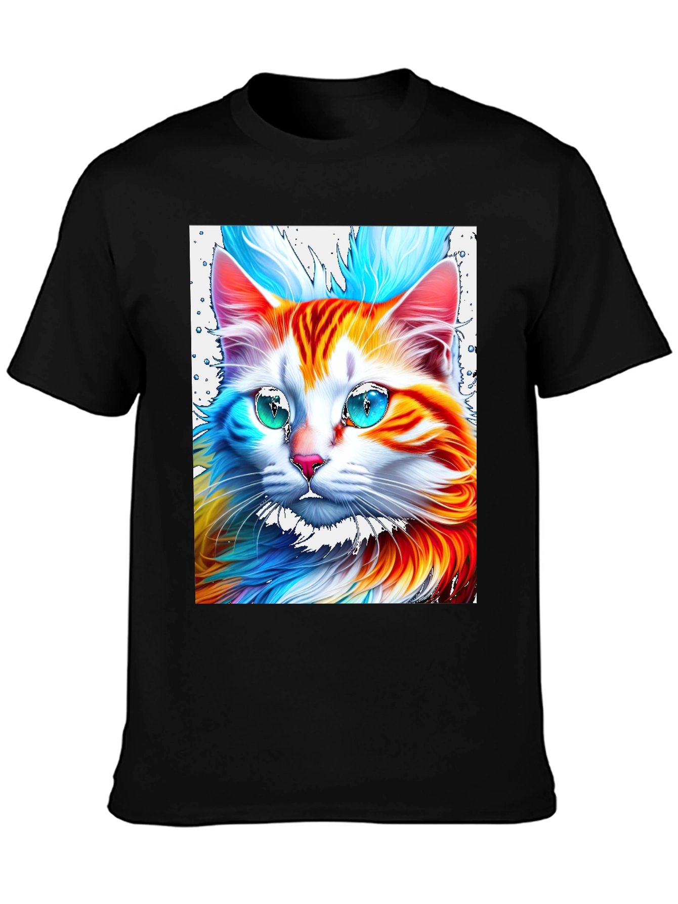 Black Vibrant Cat Graphic Tee - Stylish Men's Black T-Shirt view 3
