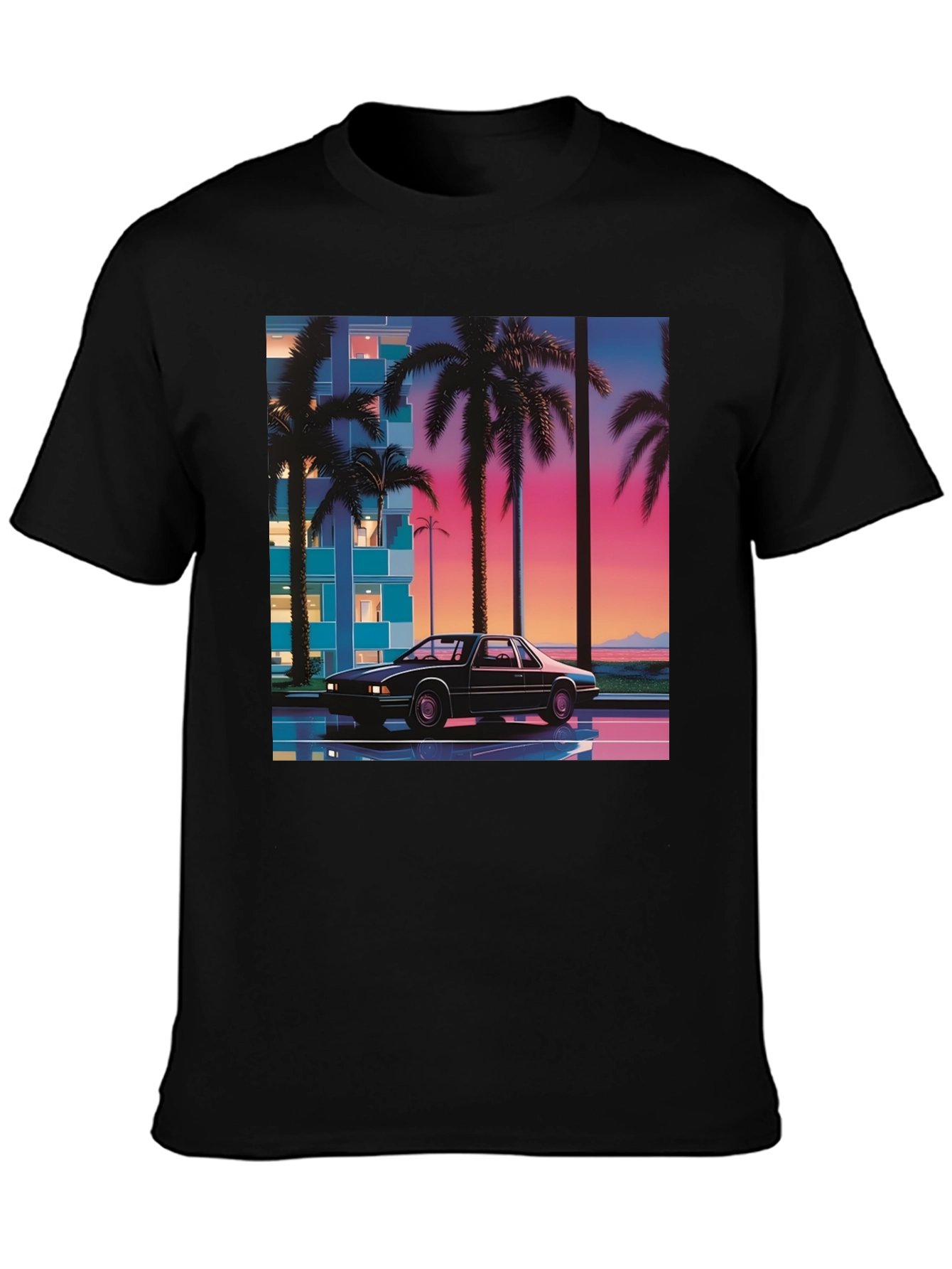 Black Retro Wave Car T-Shirt view 3