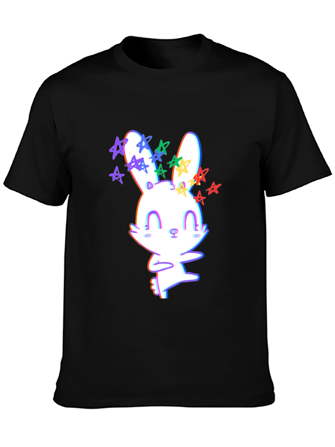 Black Cute Bunny with Stars Graphic T-Shirt view 3