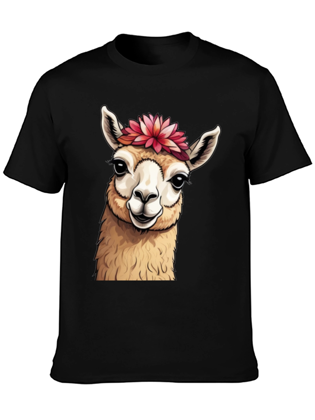 Black Llama Floral Crown T-Shirt - Cute Animal Tee view 3