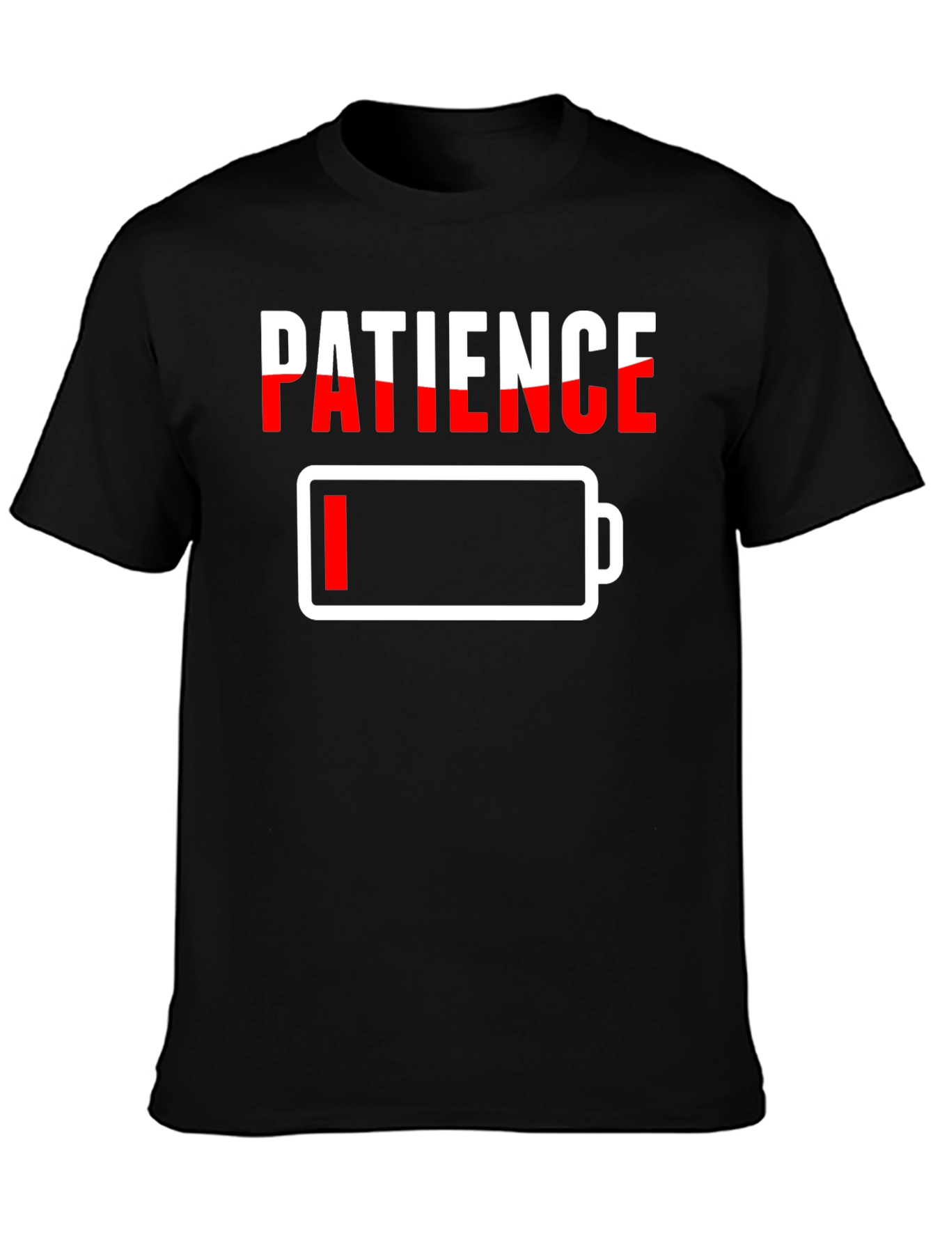 Black Low Patience T-Shirt - Battery Graphic Novelty Tee view 3