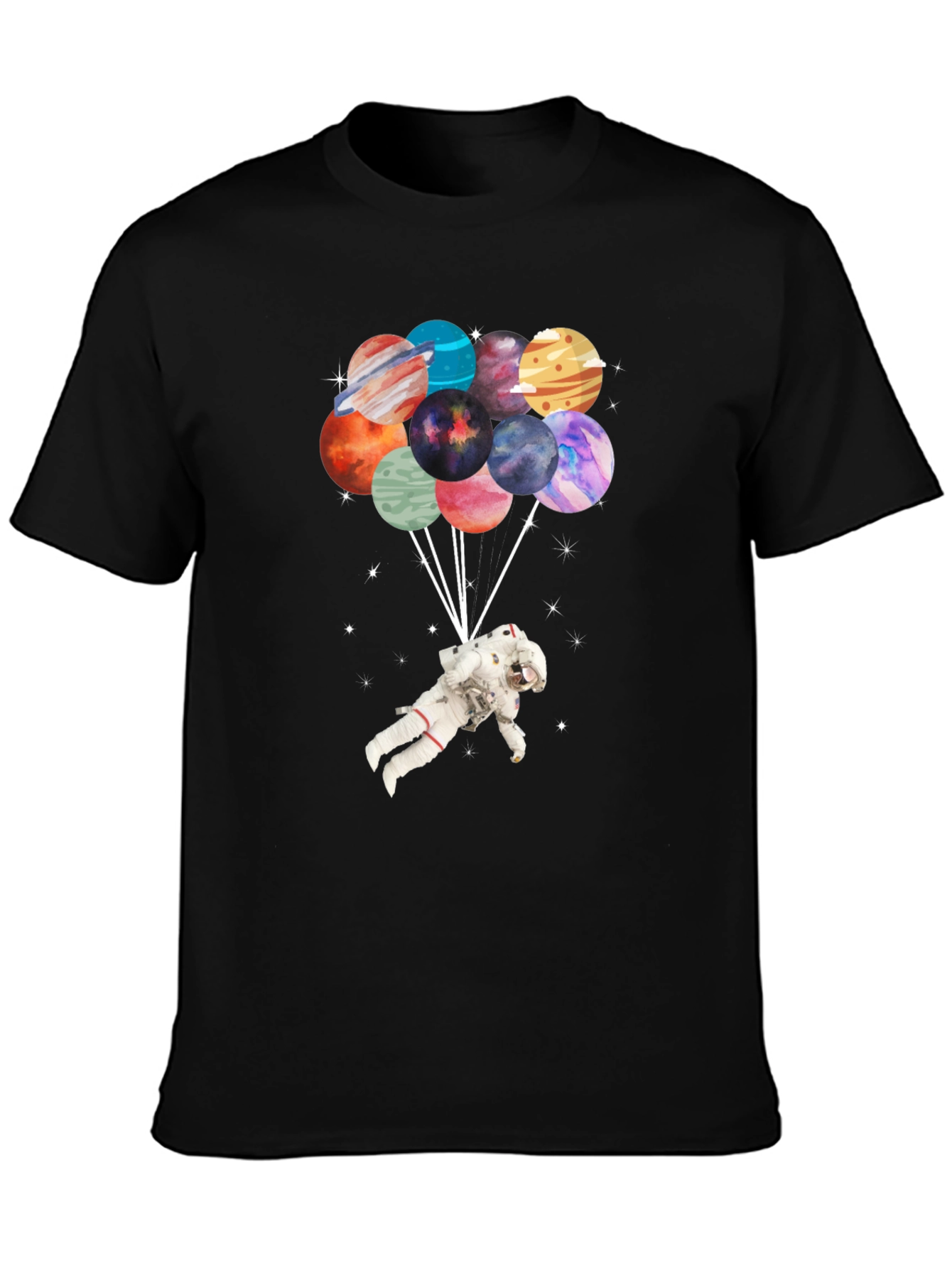 Black Astronaut Planet Balloon Graphic T-Shirt view 3