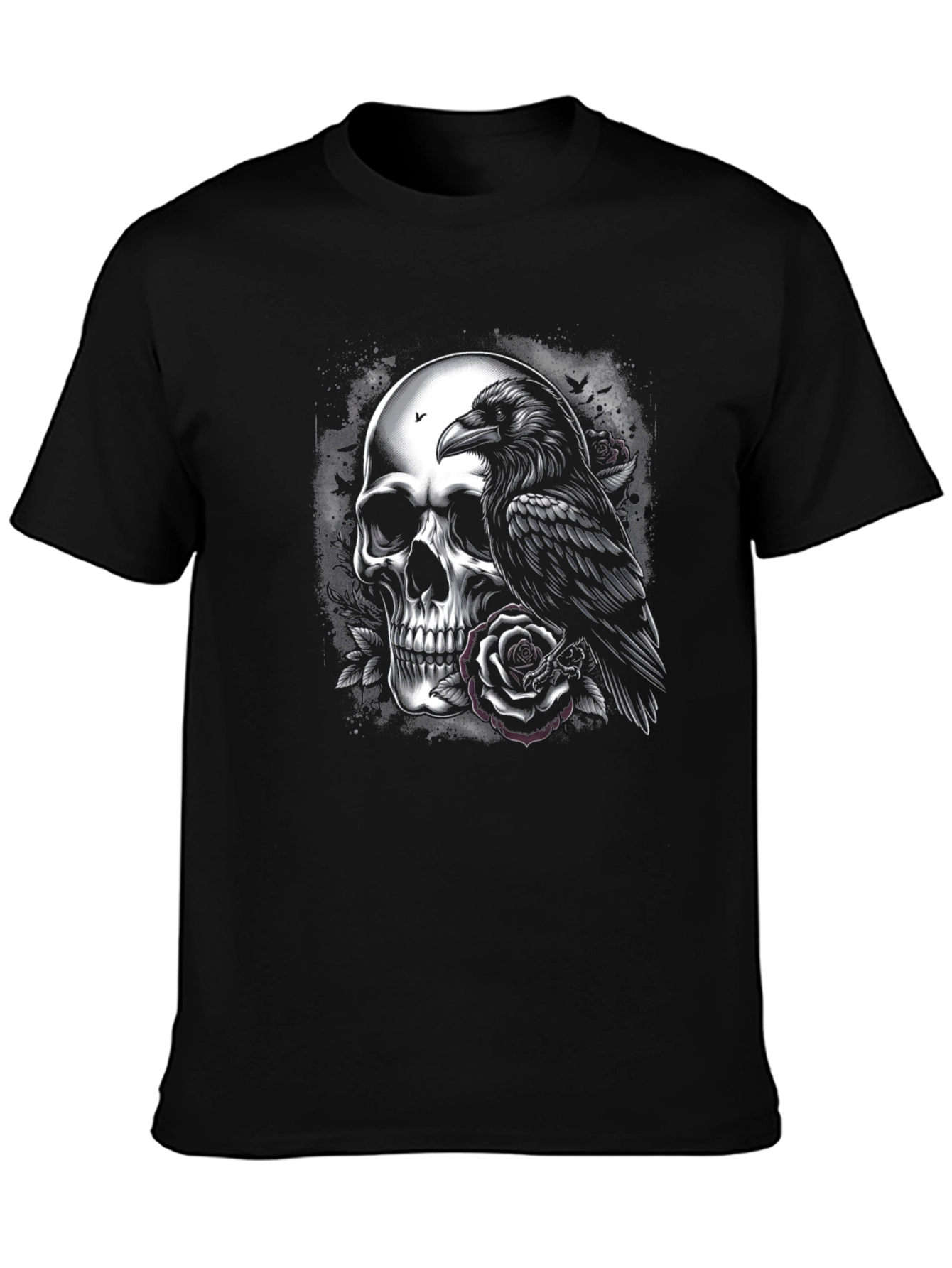 Skull Raven Rose Graphic Tee - Dark Aesthetic T-Shirt - 3