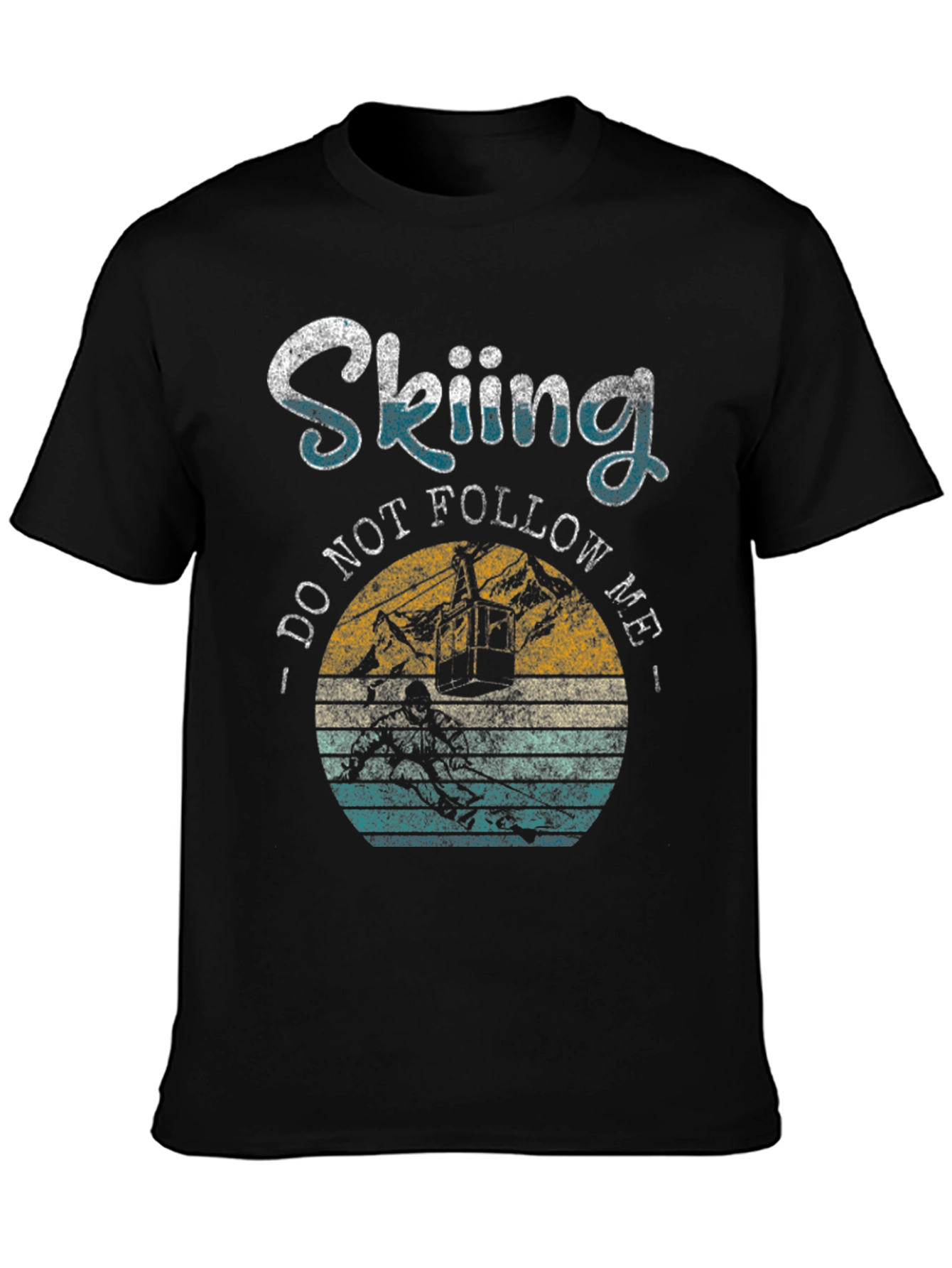 Black Skiing T-Shirt - "Do Not Follow Me" Retro Style view 3