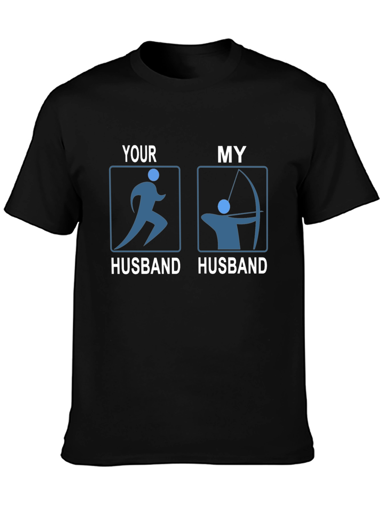 Black Funny Husband T-Shirt: Running & Archery Humor view 3