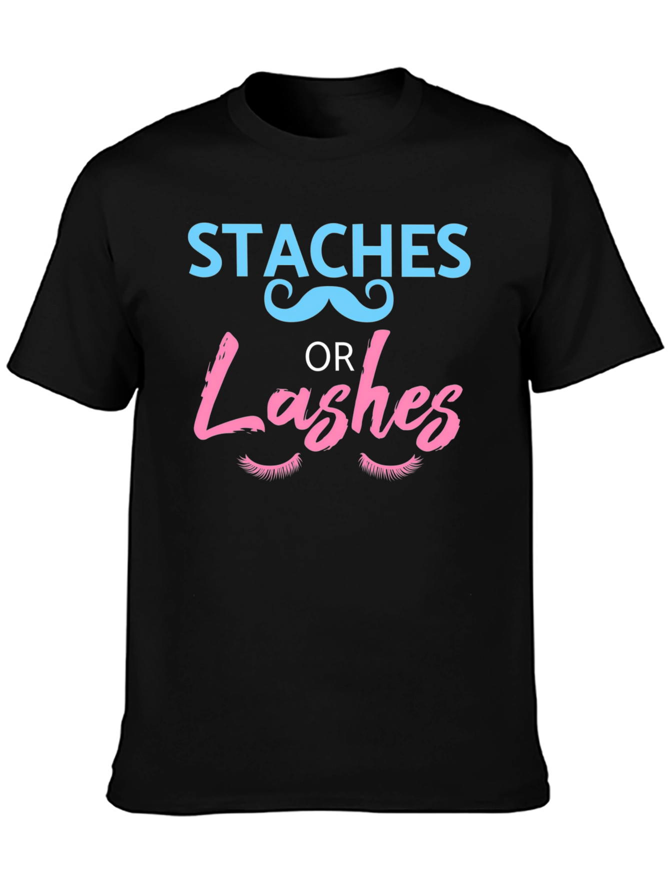 Black Staches or Lashes Gender Reveal T-Shirt view 3