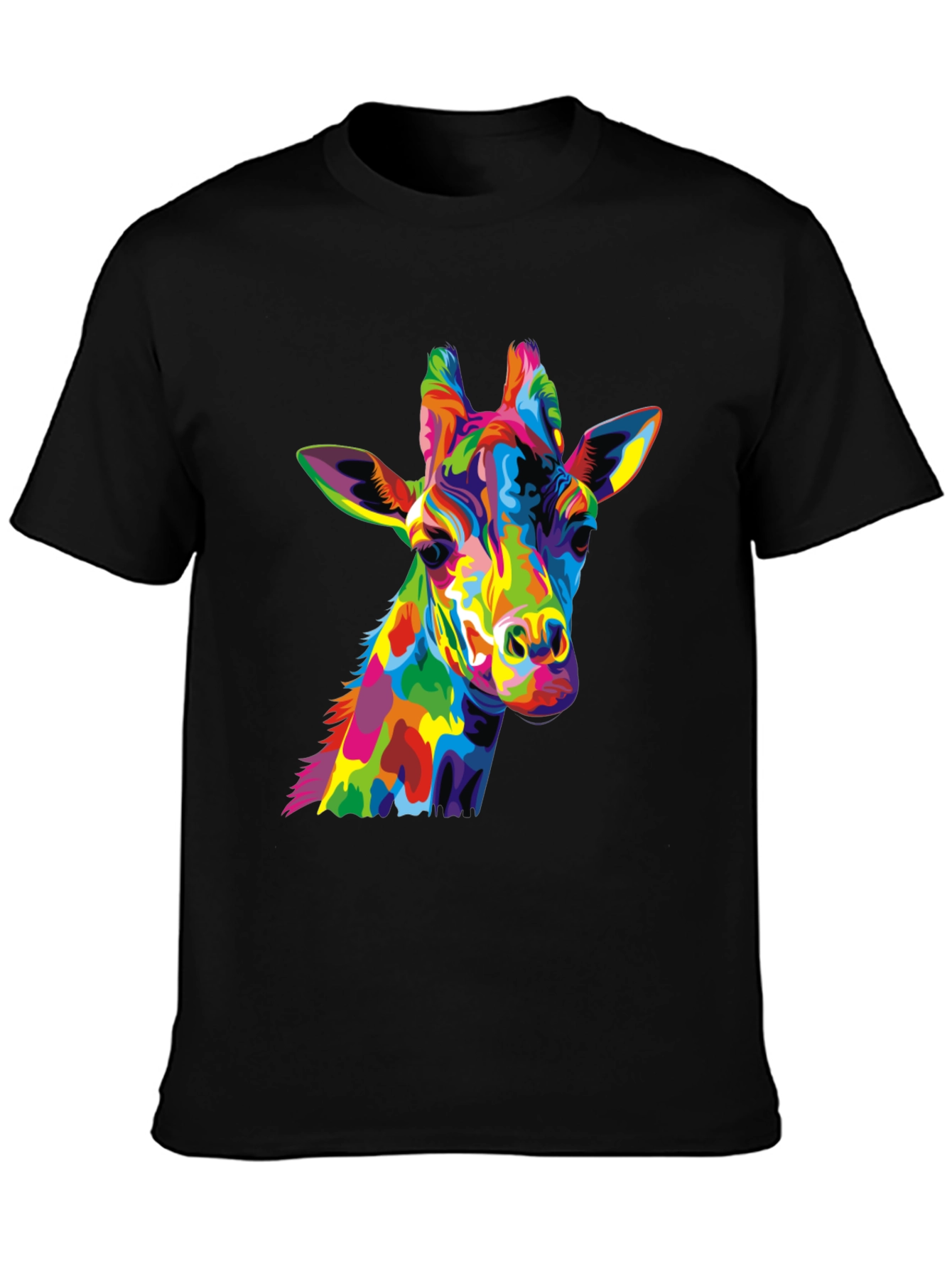 Black Colorful Giraffe Graphic Tee view 3