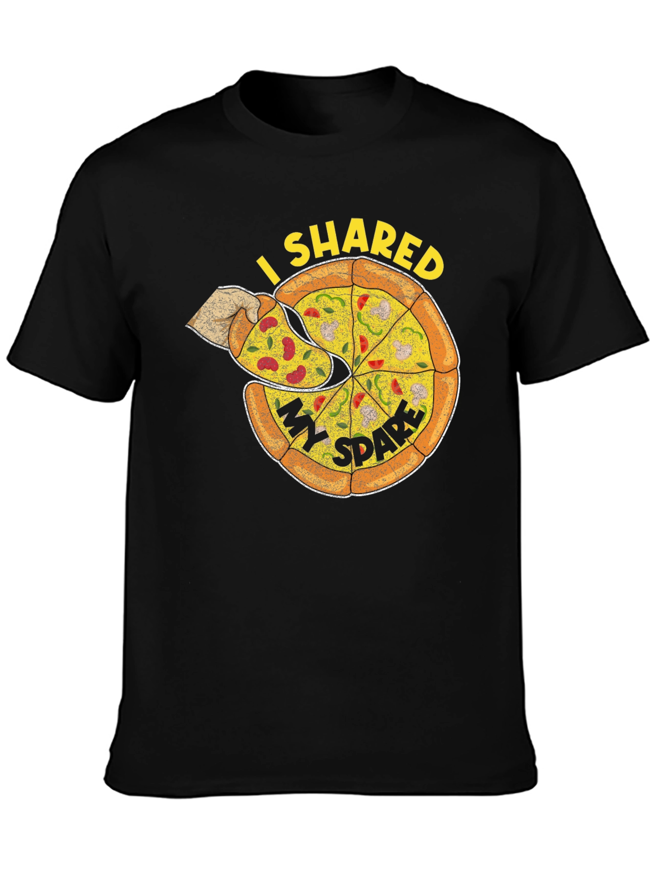 Black I Shared My Spare Pizza Graphic Tee - Black view 3