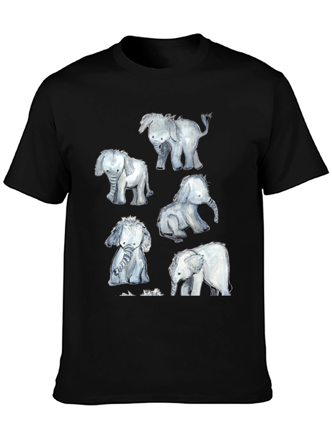 Black Elephant Watercolor Graphic Tee - Black view 3