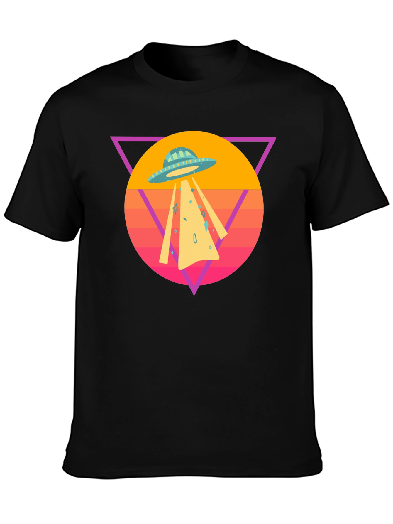 Black Retro UFO T-Shirt - Black Cotton Blend Tee view 3