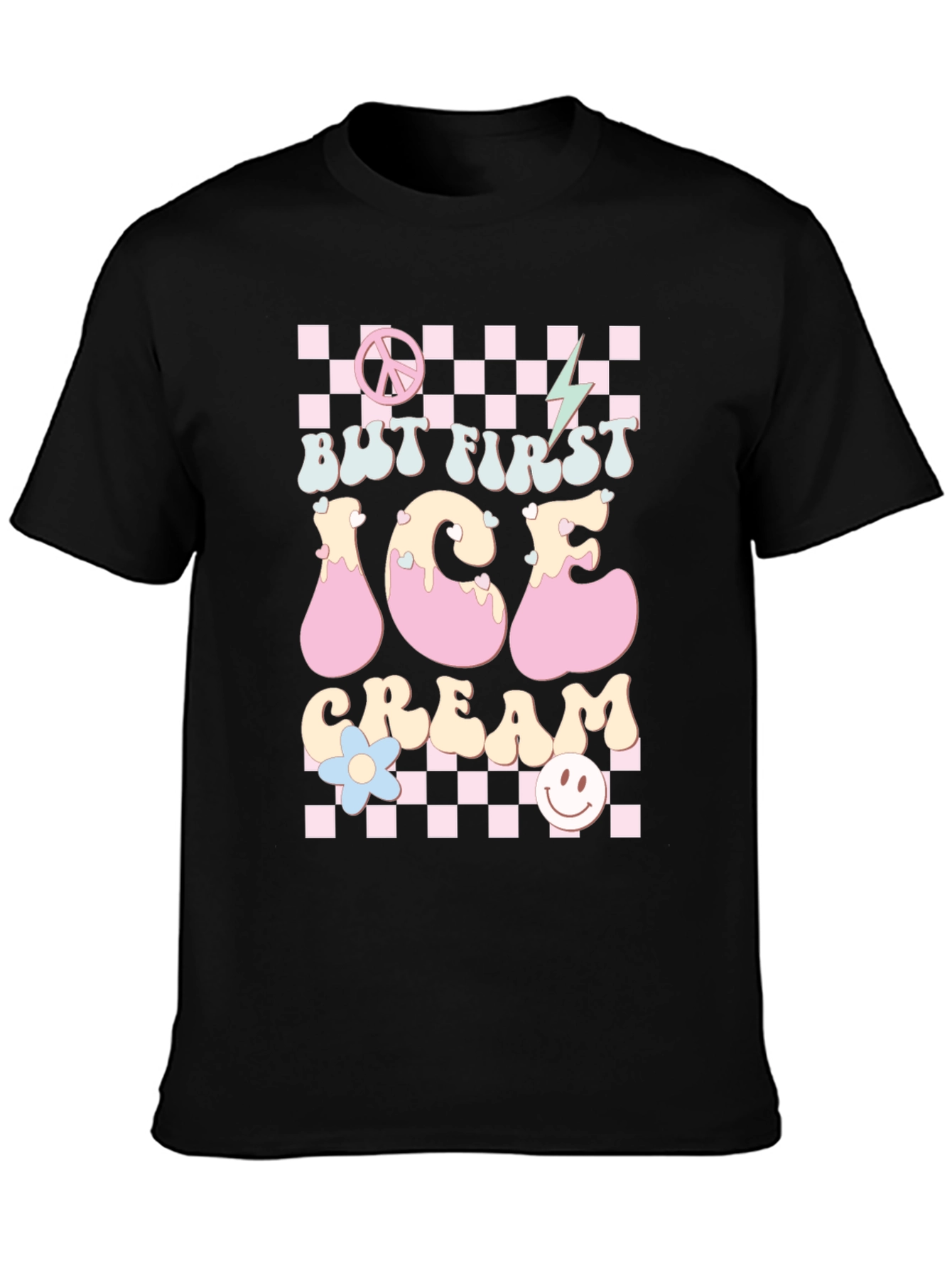 Black But First Ice Cream Graphic Tee Retro Design T-Shirt view 3