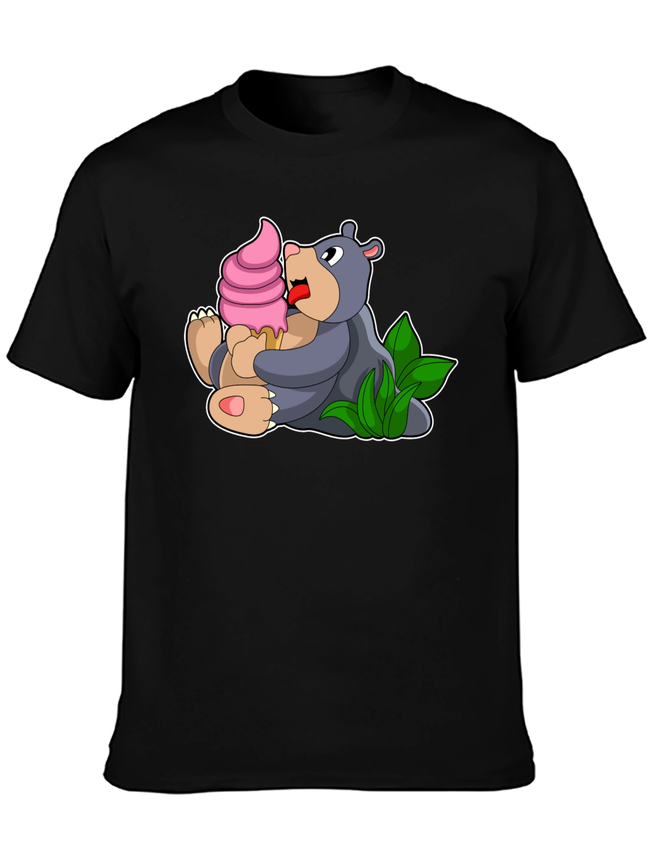 Black Cute Bear Eating Ice Cream Black T-Shirt view 3