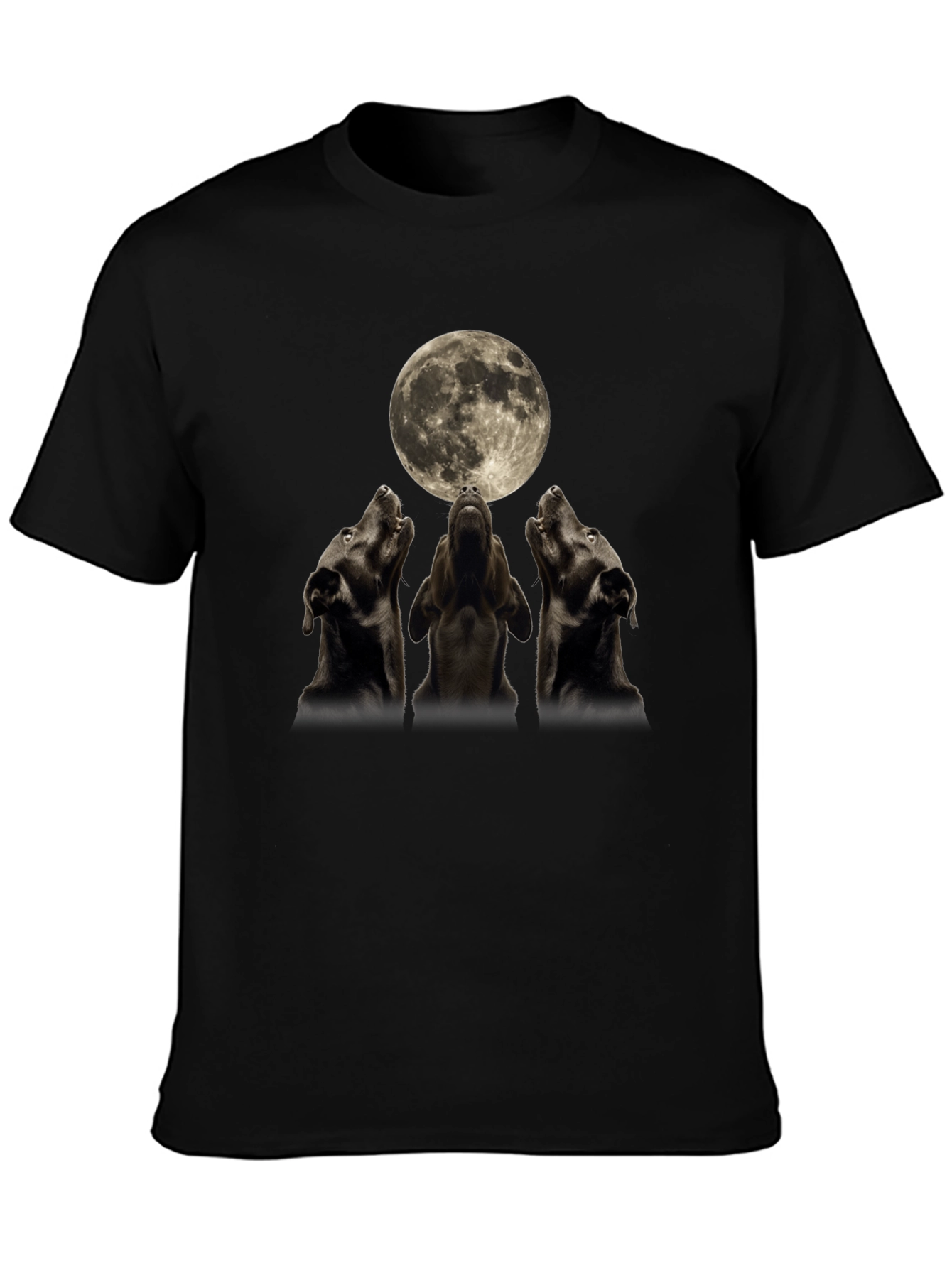 Black Three Dogs Howling at the Moon T-Shirt view 3