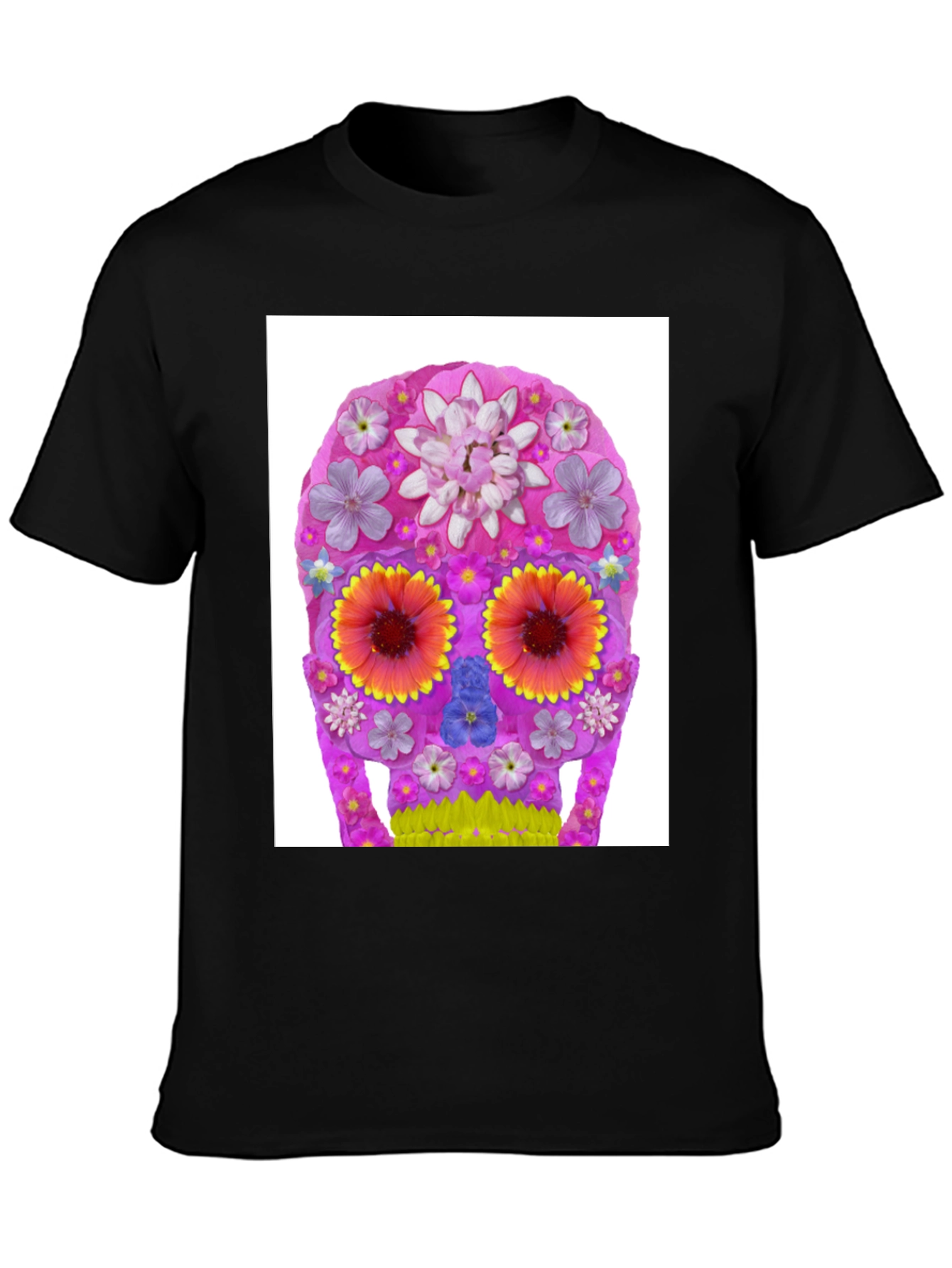 Black Floral Sugar Skull Graphic T-Shirt view 3