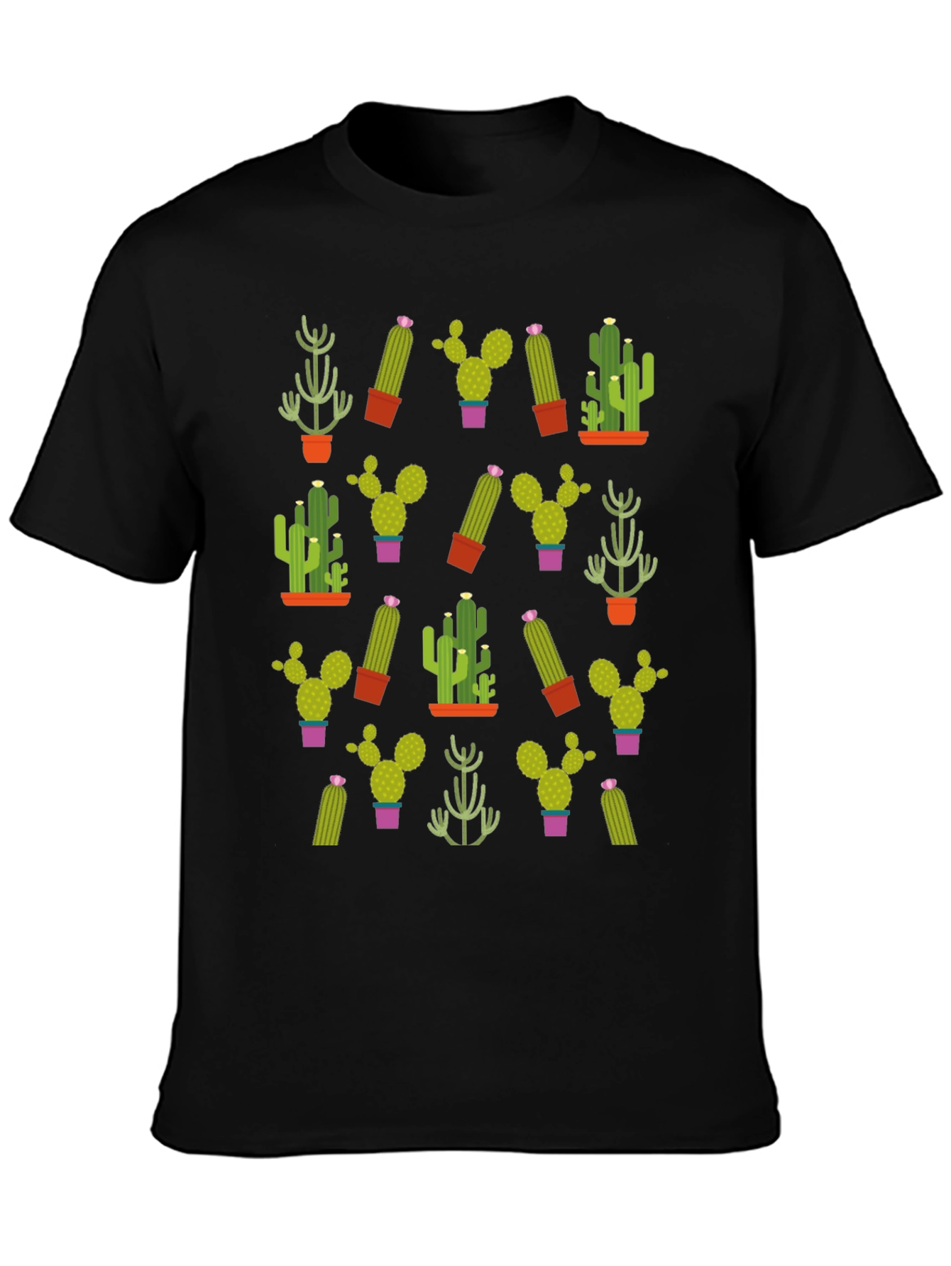 Black Cactus Pattern T-Shirt - Unique Plant Design view 3