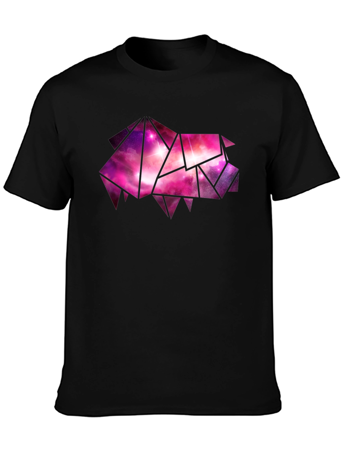 Black Geometric Galaxy Pig Tee - Stylish Black Cotton T-Shirt view 3