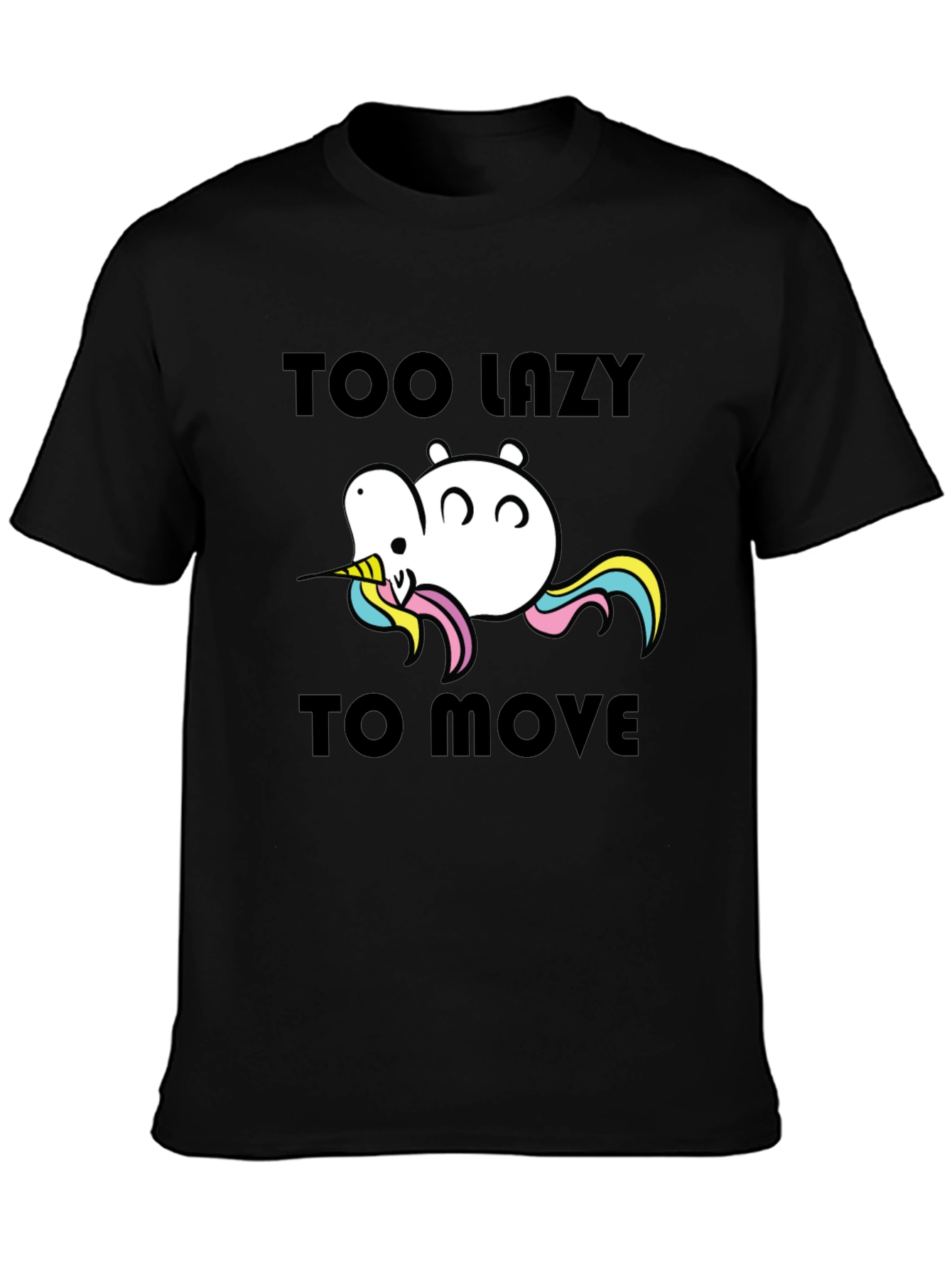 Black Too Lazy to Move Funny Unicorn T-Shirt view 3
