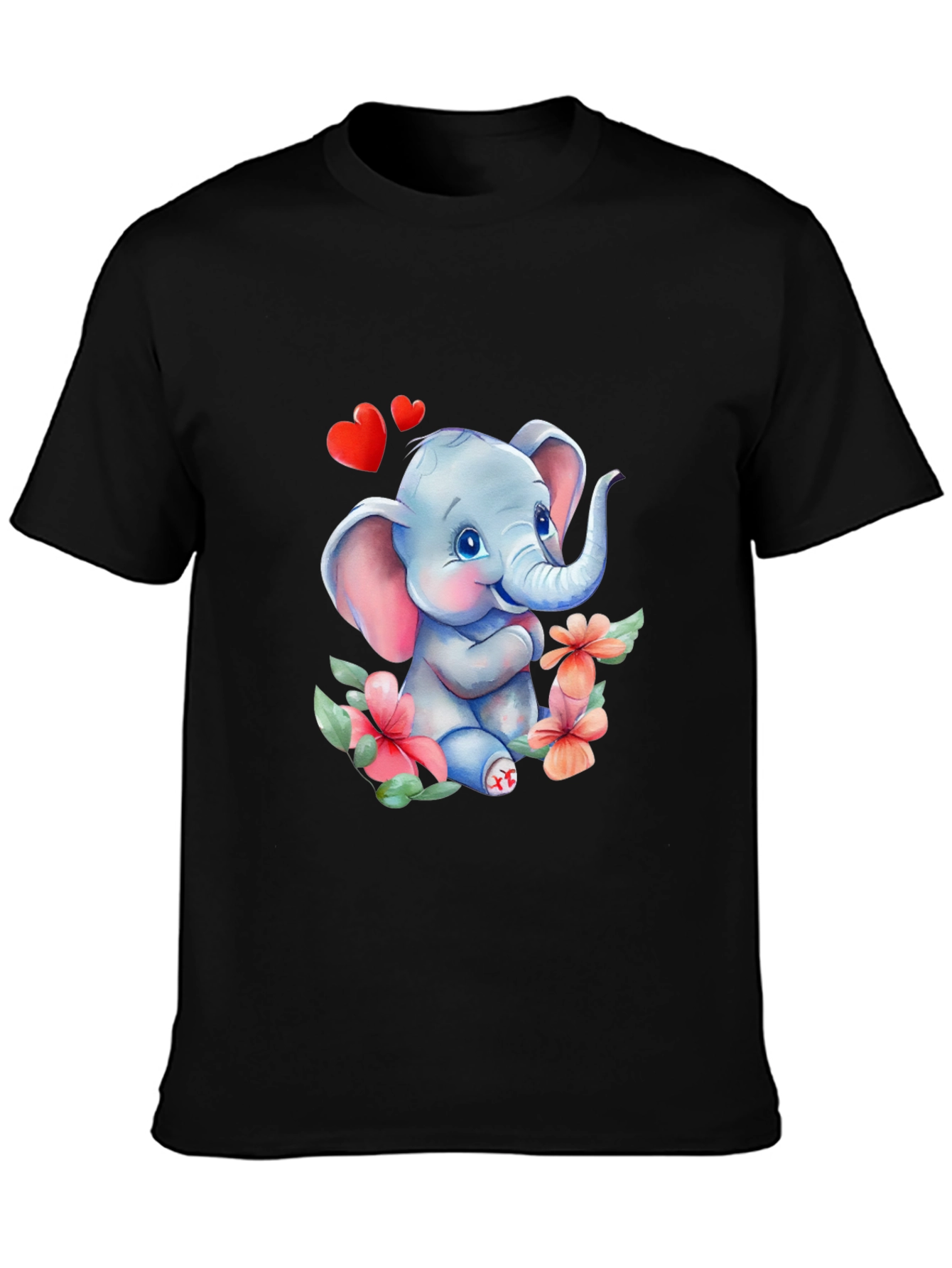 Black Cute Elephant Love Tee - Soft Cotton Blend view 3