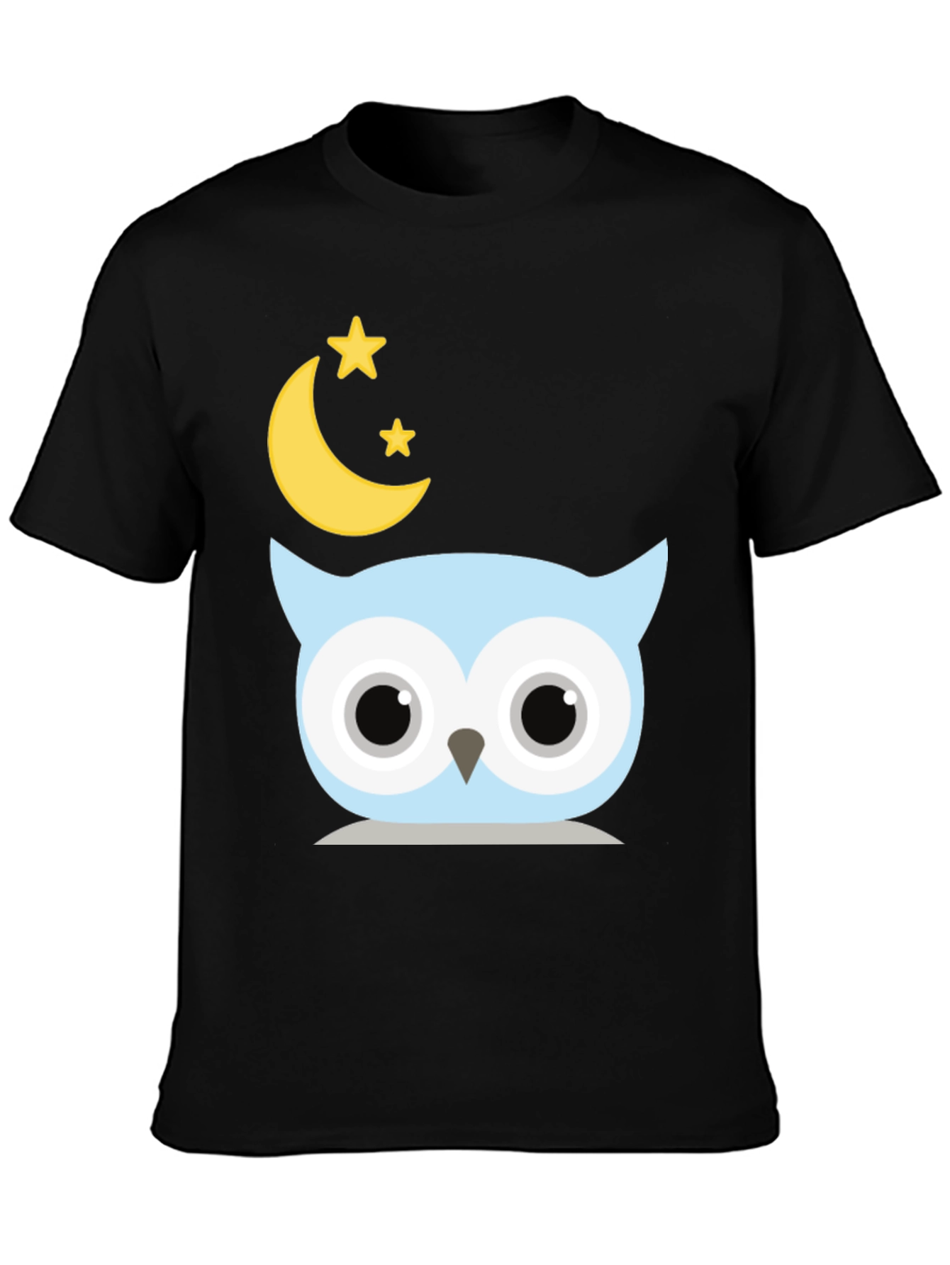 Black Cute Owl Moon Stars Graphic Black T-Shirt view 3