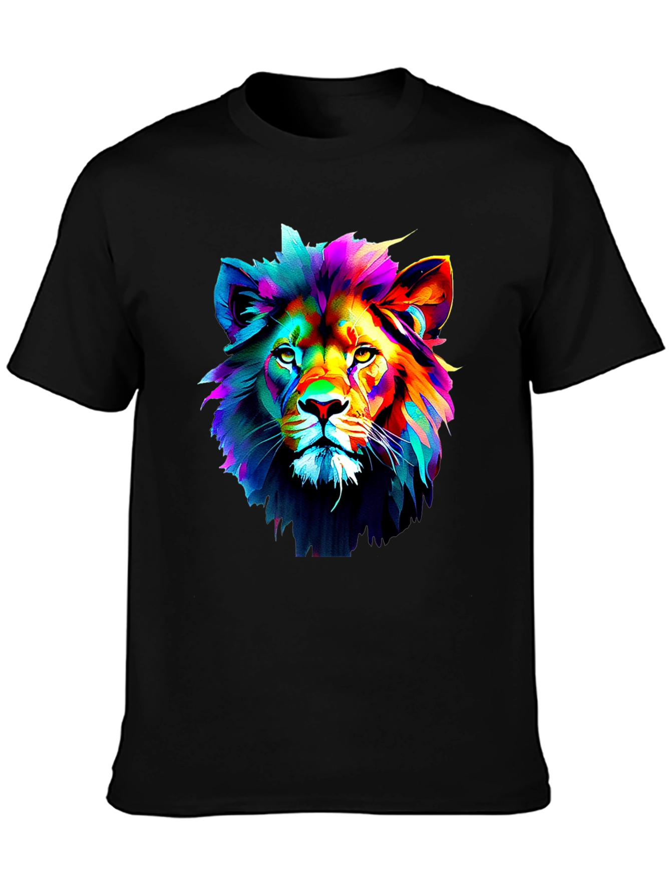 Black Vibrant Lion Graphic Black T-Shirt view 3