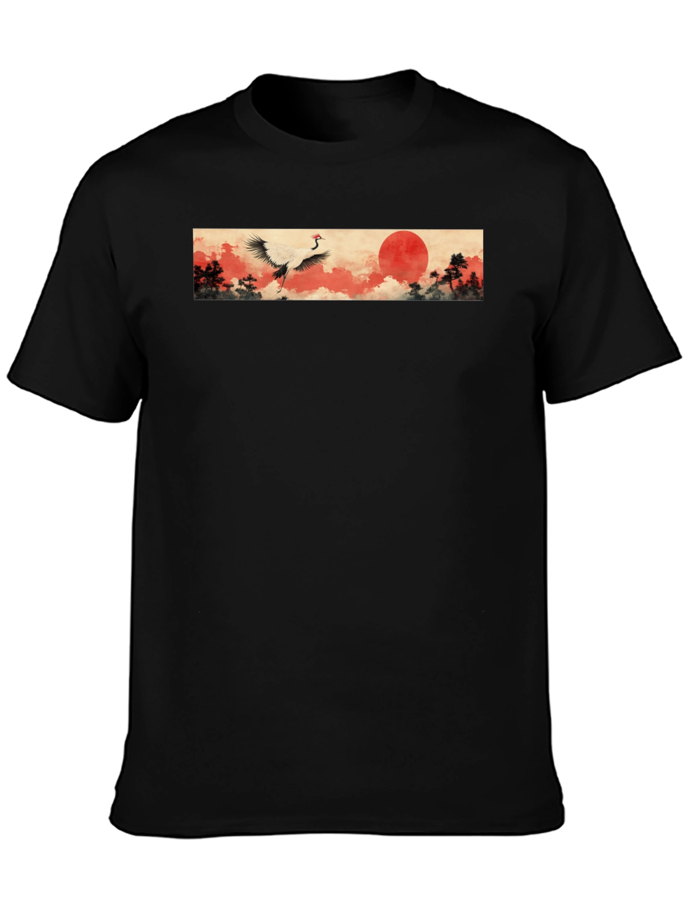 Black Crane & Rising Sun Black T-Shirt view 3