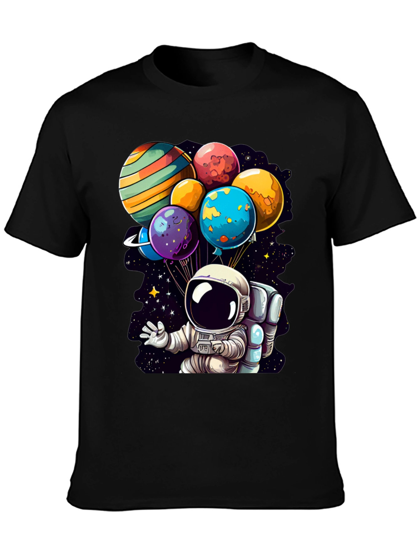 Black Astronaut Planet Balloons Graphic Tee view 3
