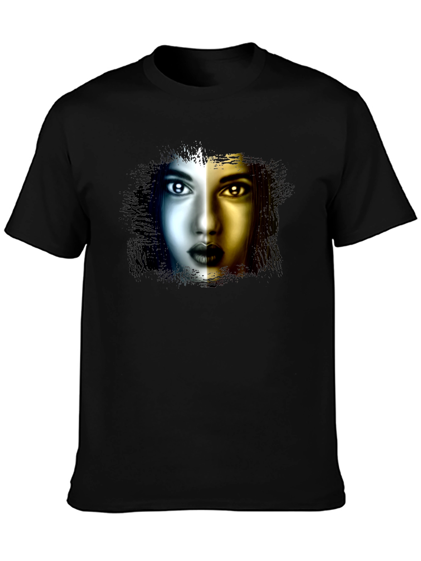 Black Artistic Woman Face Graphic Black T-Shirt view 3