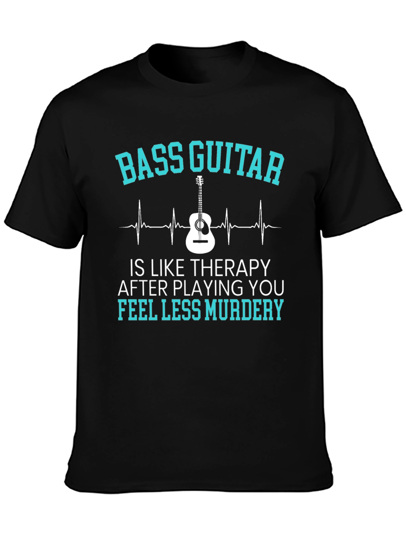 Black Bass Guitar Therapy Tee - Music Lover Gift view 3